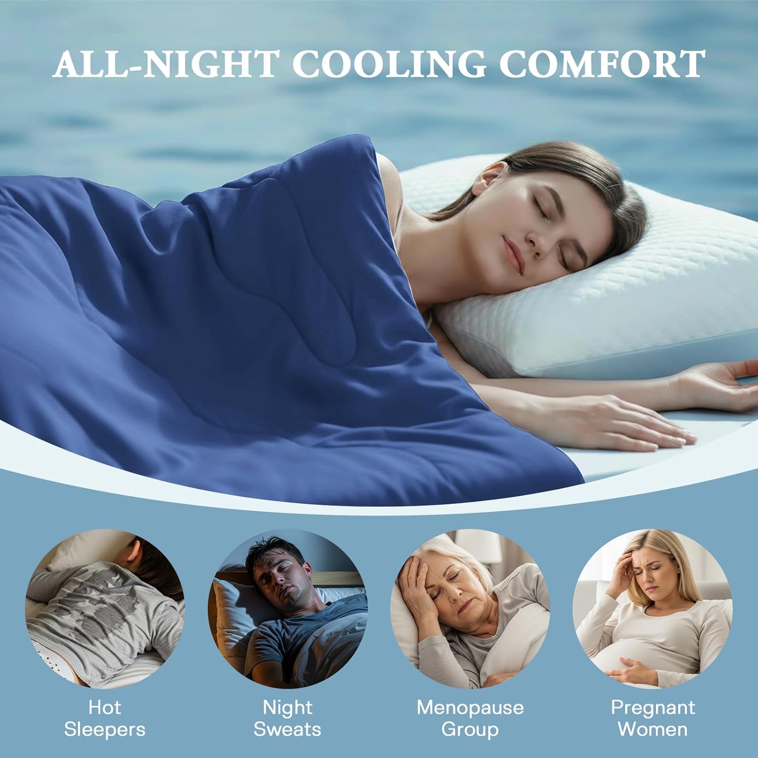 EASELAND Cooling Comforter Queen, 2026 Cloud-CHILL TECH | Q-MAX 0.45+, Double-Sided Cool Design Soft Fluffy Cooling Blanket for Night Sweats Hot Sleeper(Navy Blue, Queen(90"x90"))