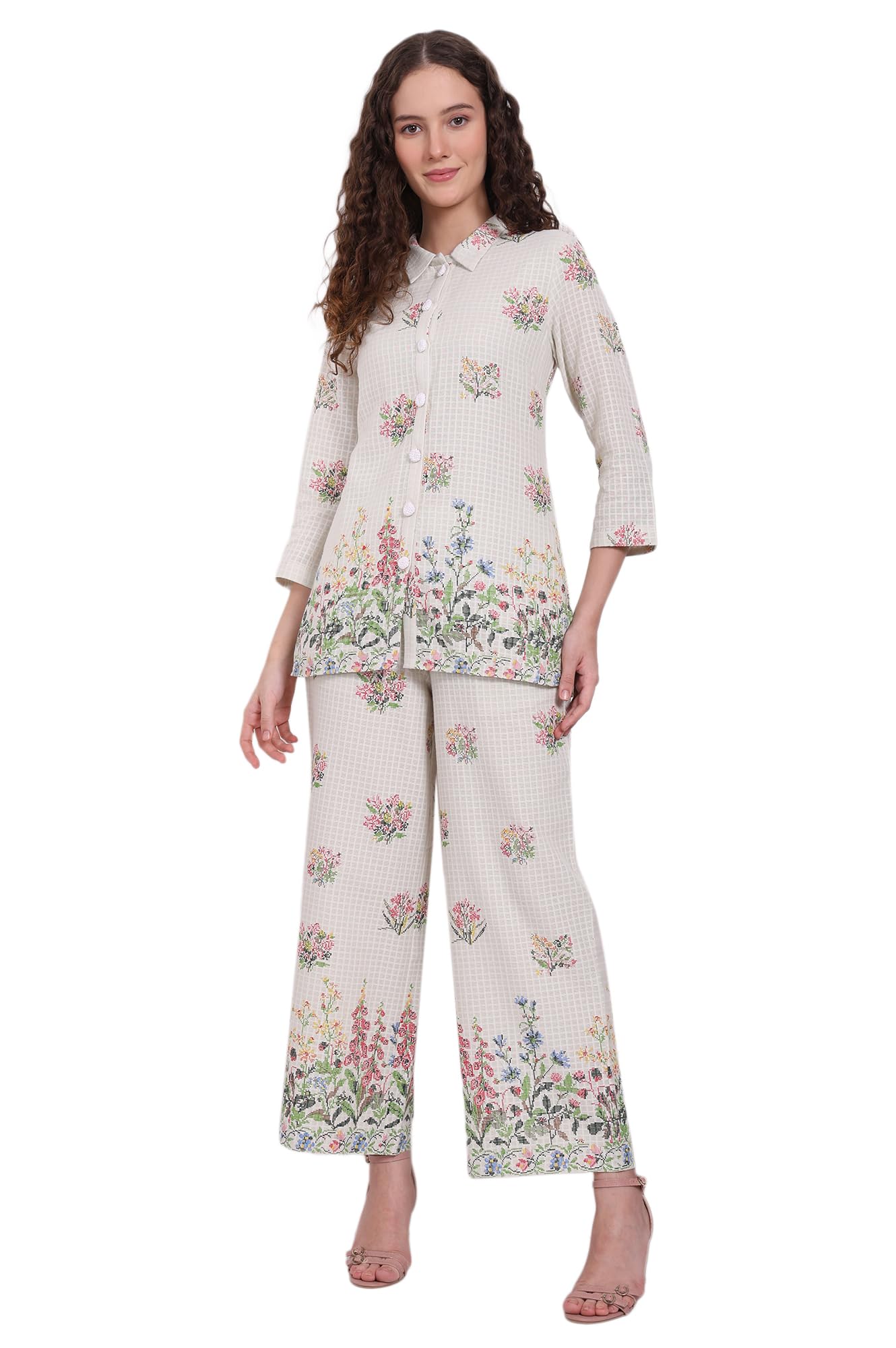 Yellow Floral Printed Tiered Dress and Dupatta Set-image-39