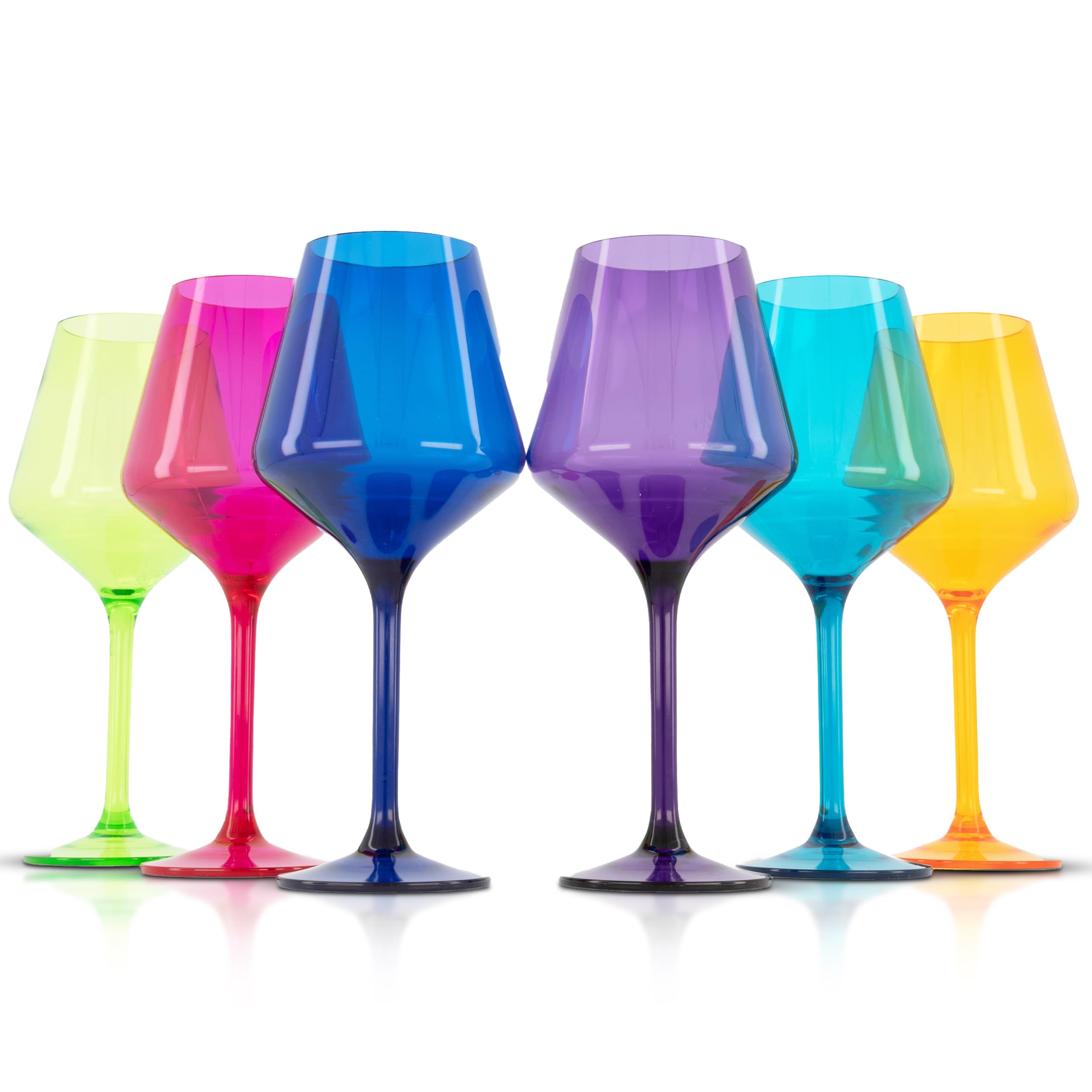 Unbreakable Stemmed Wine Glasses – Colored Wine Glasses Set of 6 Plastic Drinking Glasses Wine, Water – Acrylic Wine Gifts for Birthday Women Party, Stylish Glasses for Parties & Everyday (Jewel)