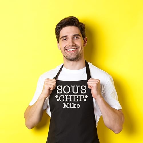 Miniatura 4 de Delantal de chef bordado personalizado, nombre personalizado, ajuste ajustable con bolsillos, lona de algodón premium