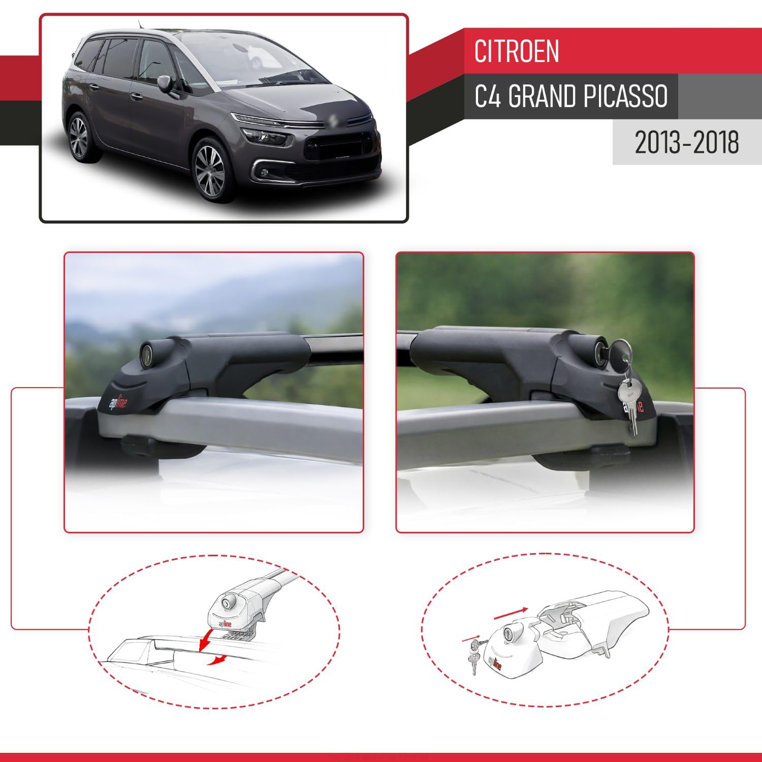Pasuje do Citroen C4 Grand Picasso 2013-2018 ACE-1 relingi dachowe bagażnik samochodowy, czarny, czarny, 2 słupki