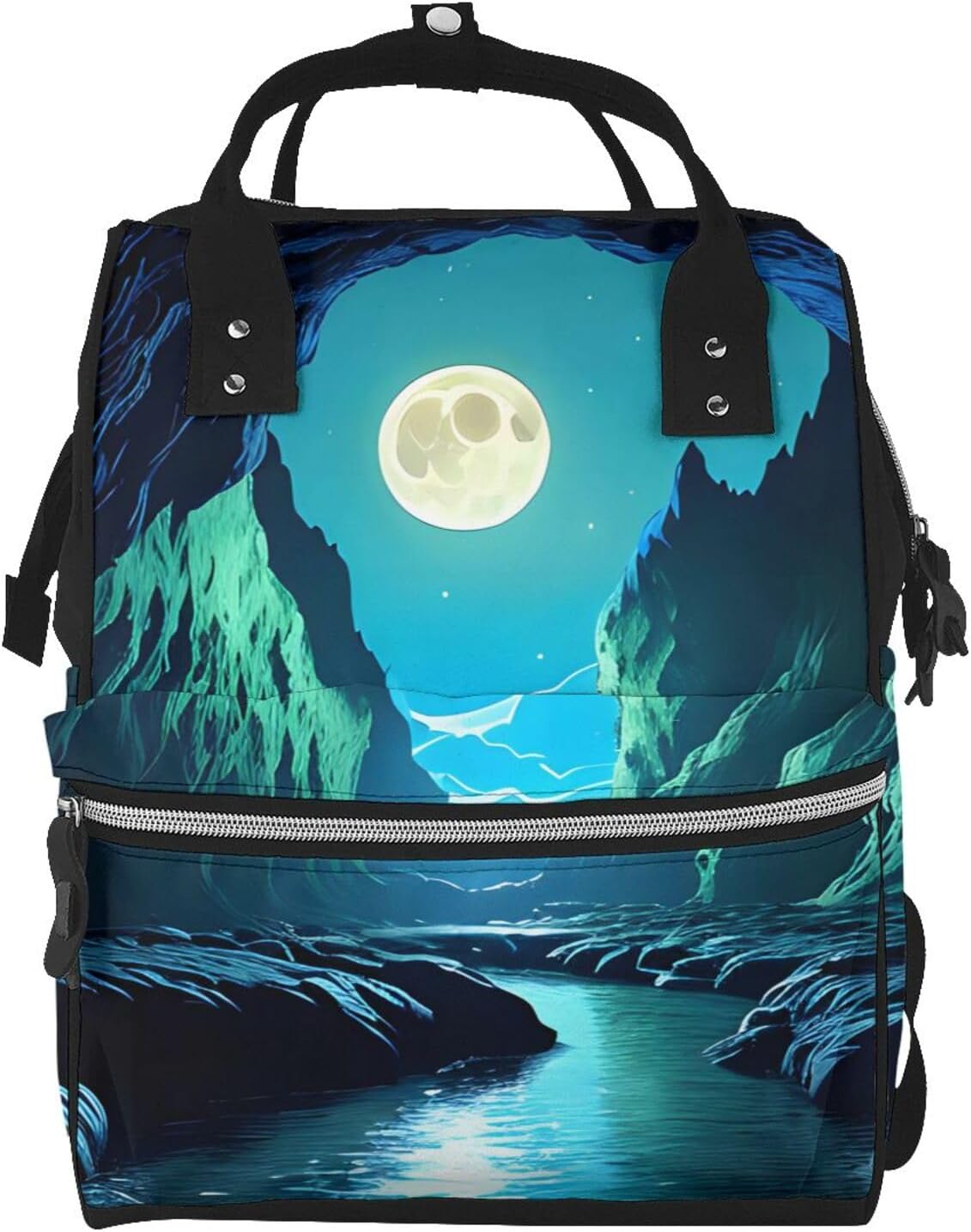 Blooming Orchids Multifunctional Nappy Backpack - Large Capacity Diaper Bag with Mums & Dads, Travel & Everyday Use, Water Moon Cave, One Size