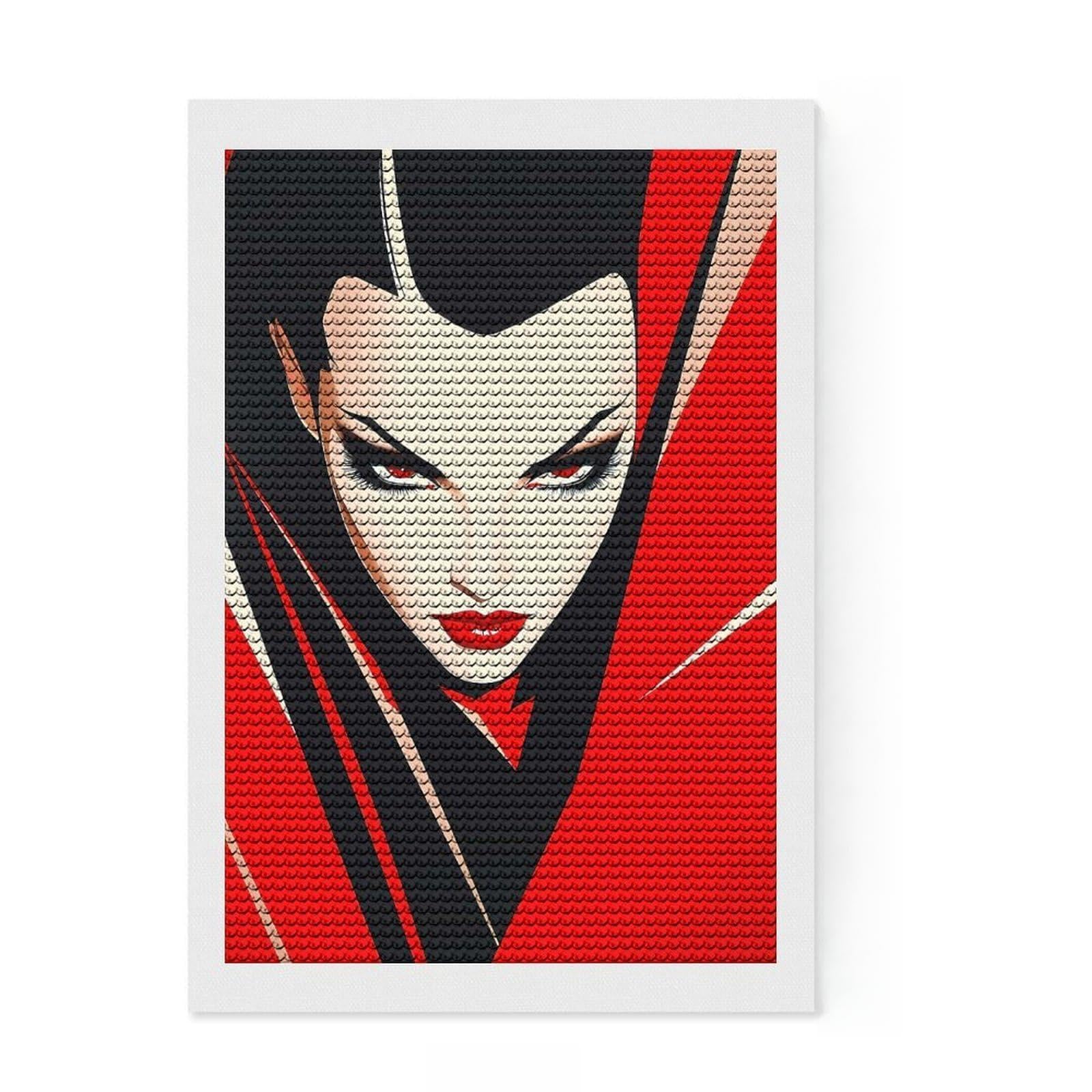 Junmoney Red and Black Female Portrait Diamond Art Canvas 8"x12", Relaxing DIY Hobby, Satisfying Creative Project, Farmhouse Decor, for Women