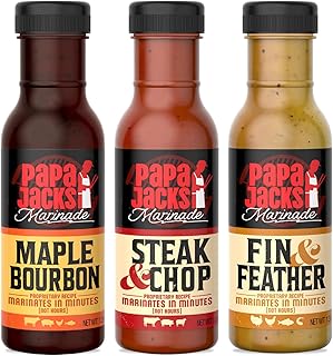 Papa Jacks Maple Bourbon, Steak & Chop, Fin & Feather Marinade, 13oz - Marinates in Minutes, Low Sodium Beef Marinade Sauce for Grilling, Roasting, Pan-Searing (3 Pack, Maple Bourbon, Steak & Chop, Fin & Feather)
