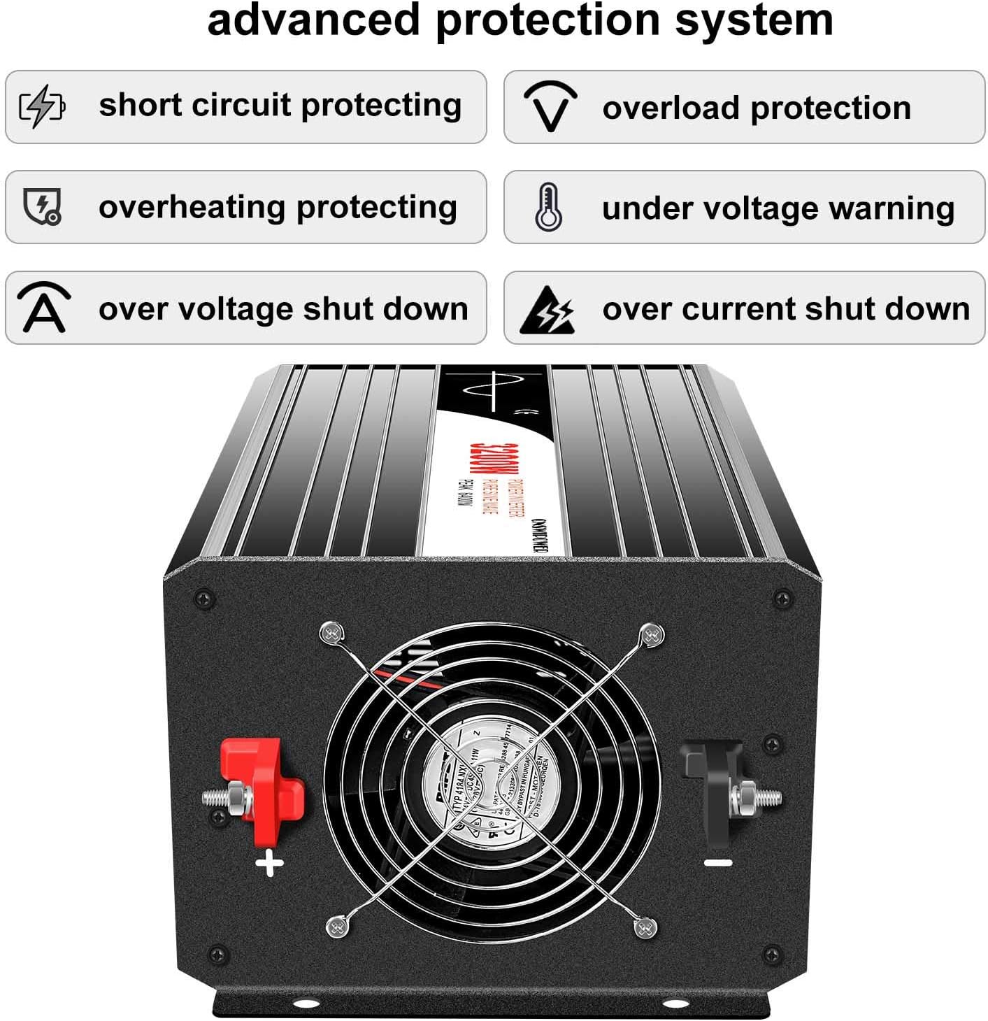 Xijia 3500W Pure Sine Wave Inverter 24V DC to 120V AC Converter for Off-Grid Solar System, Home Backup, RV, Truck – High Efficiency, Low Idle Power, Strong Load Capacity,Surge 7000W