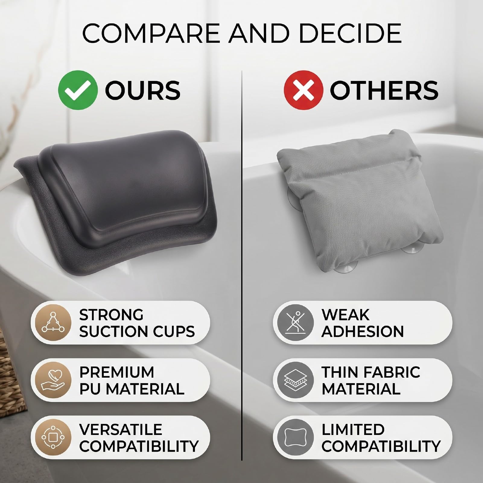 Generic Comodo Cuscino Bagno con Forti Ventose per un Migliore Relax Nelle Vasche Bagno Curve e Ovali, Realizzato in PU Premium (Lunghezza 31 cm Larghezza 20 cm Altezza 9)