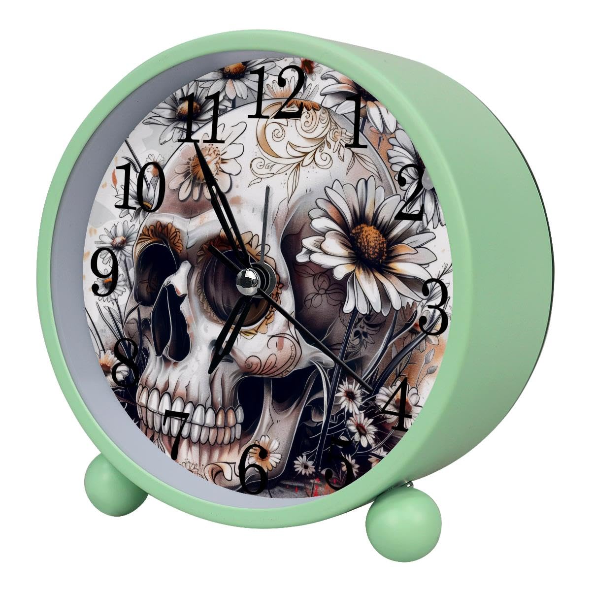 Luoweisi Alarm Clock Sugar Skull Daisy, Silent Non-Ticking with Night Light