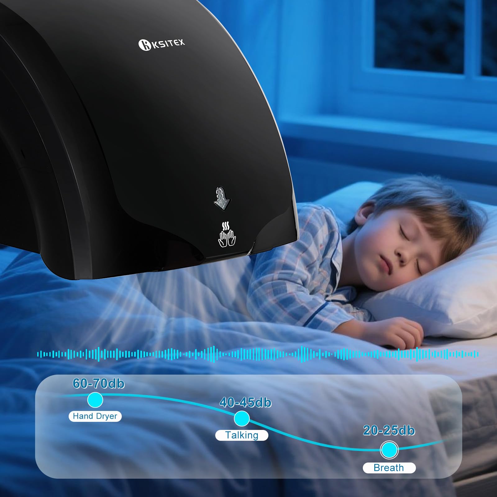 Asciugamani Elettrico Commerciale, Asciugatura Alta velocità Fredda e Calda, Asciugamani a Muro con Luce Pilota Elettrico Automatico per Bagno, Hotel, Ristorante, Cucina, 1400 W, Nero