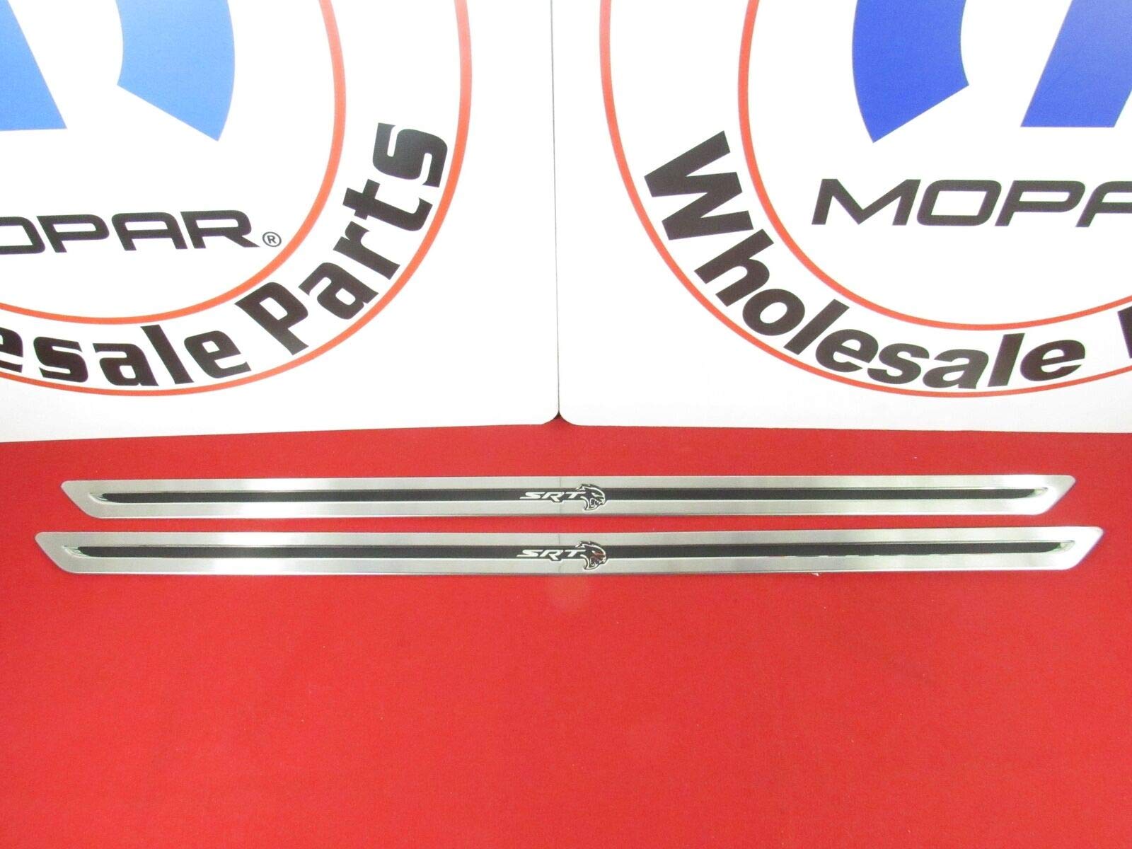 Mopar 82215309 Door Sill Guards Brushed Aluminum Door Sill Guards featuring the Hellcat logo