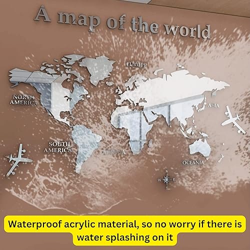 Miniatura 3 de Calcomanías de pared 3D de acrílico con mapa del mundo impermeable para aula, oficina, habitación de los niños, pasillo, biblioteca, etc. (S,