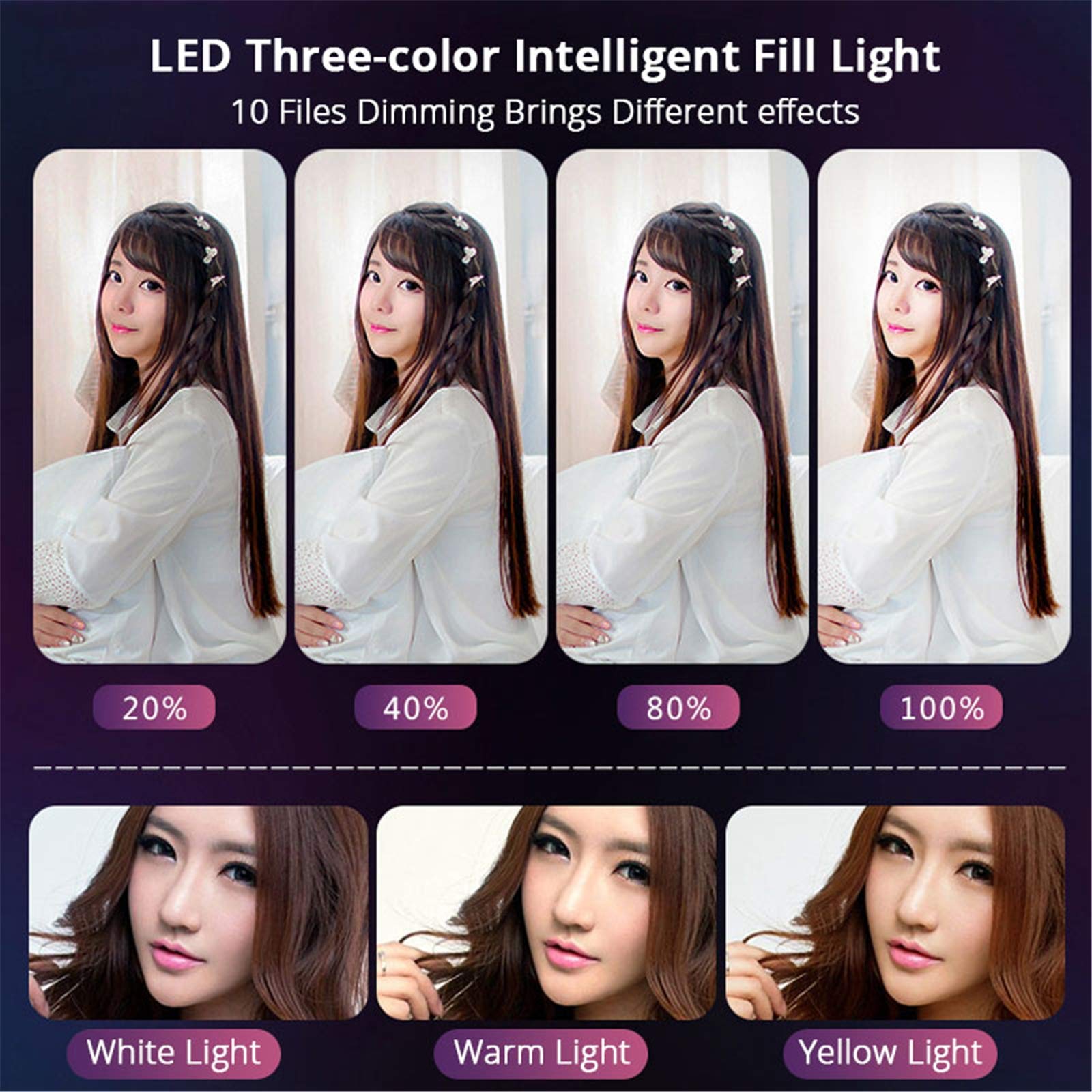 Riempi la luce ad anello con supporto, 10 pollici Bluetooth Fotografia Illuminazione foto Led Selfie Ringlight Lampada, per video trucco Live Youtube Tiktok Vlog