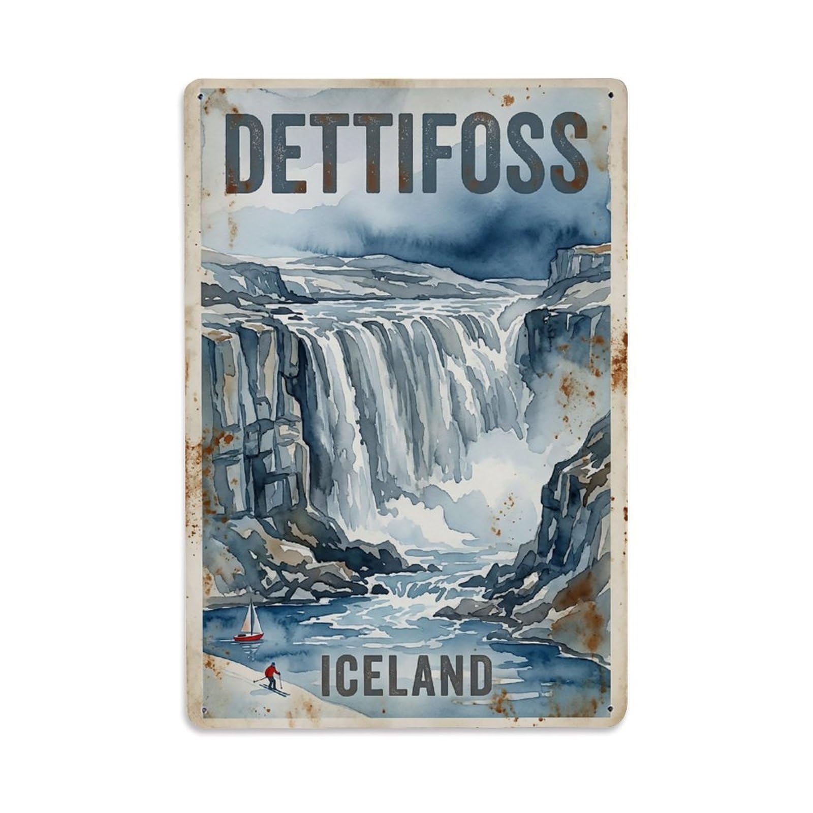 Vintage Travel Dettifoss Iceland Powerful Metal Tin Sign