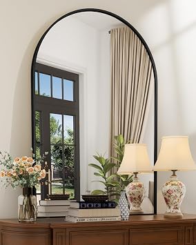 MZON 24 * 36 Inch Arched Black Mirror, Arched Bathroom Mirror, Arch Mirrors for Wall, Vanity, Entryway&Livingroom, Metal Frame&Tempered Glass, Anti-Rust, Modern Home Decor
