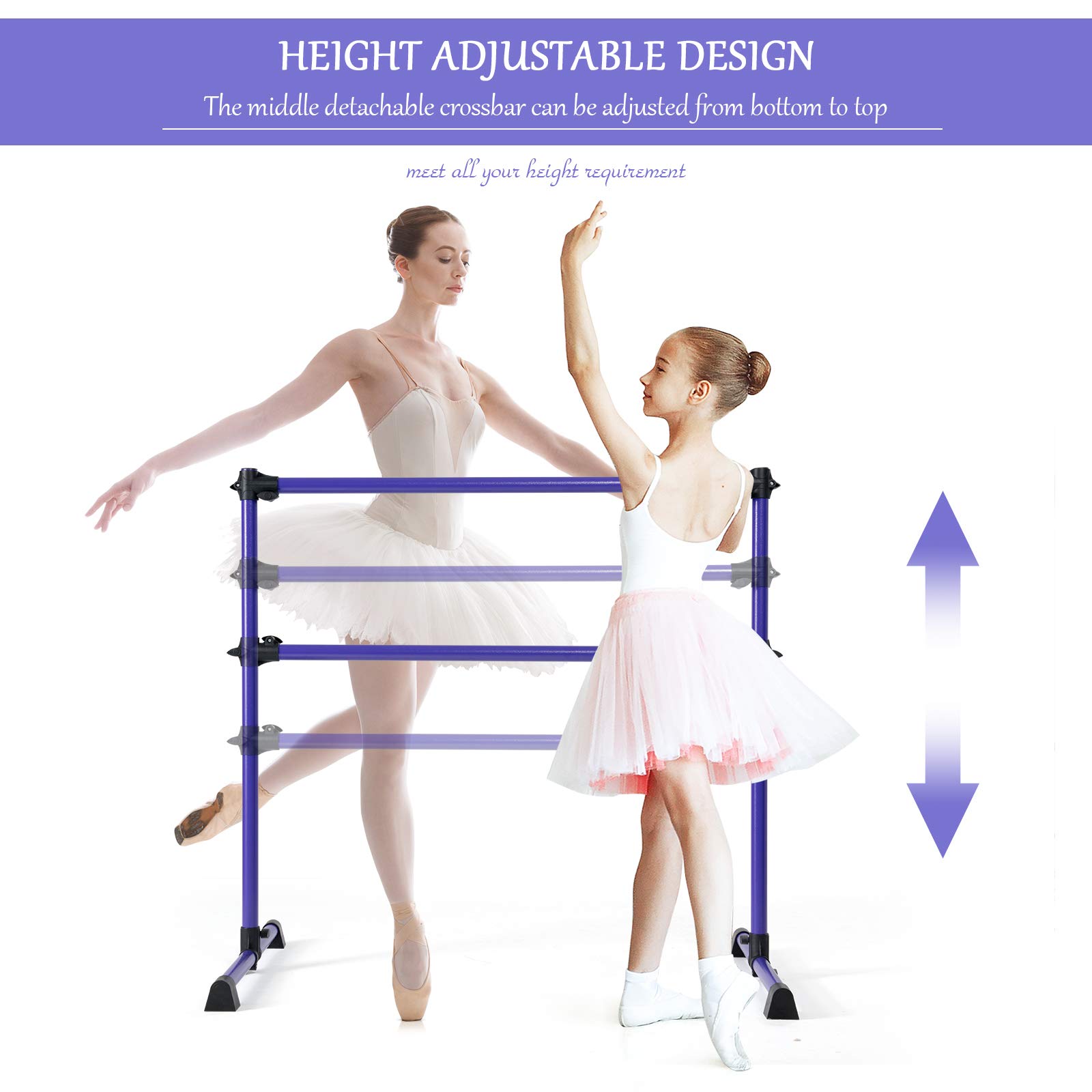 DREAMADE Ballettstange Höhenverstellbar, Ballet Bar aus Eisen, Stretchleiter Freistehend, Ballett Barre für Professionelle Tanz- und Bewegungstraining, für Kinder & Erwachsene