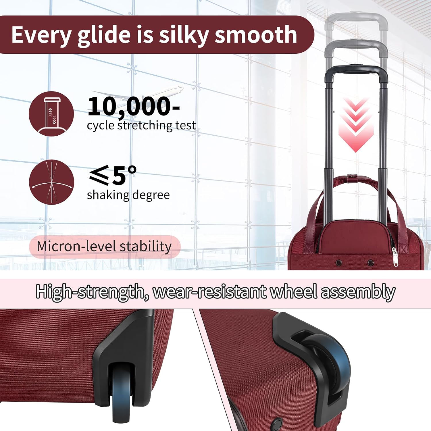 Underseat Carry On Luggage with Wheels, 17 inch Lightweight Overnight Soft Sided Personal Luggage Bag Carry-On Suitcase for Short Trip Travel Business, Burgundy