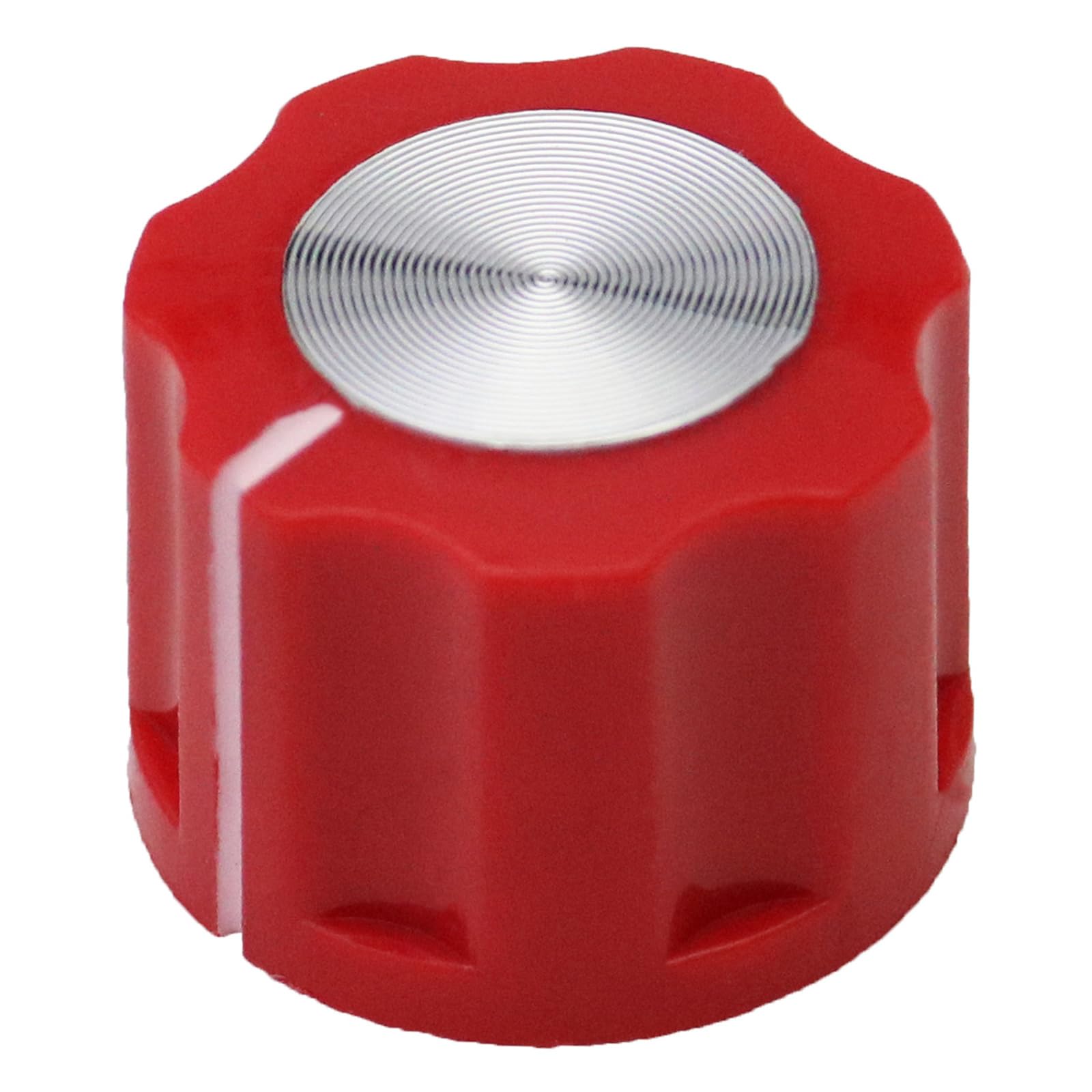 6.4mm Round Hole Small Fluted Silver Cap Retro Style Amplifier/Instrument Control Knob Pack of 5 (Red) - Image 2
