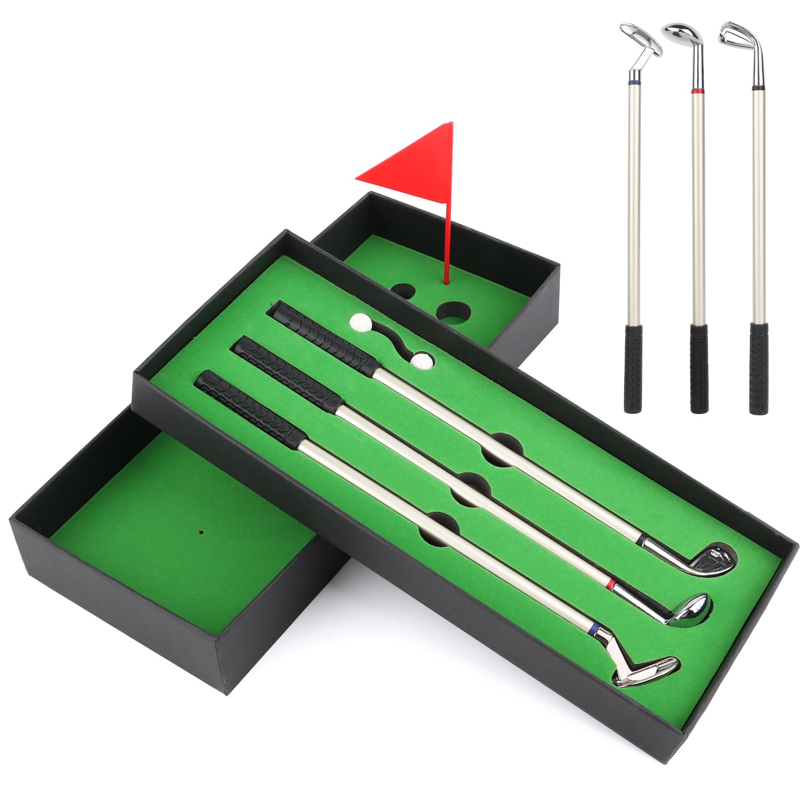 Zestaw 3 Penne per Mazze da Golf in Metallo, Set Regalo da Golf con Palline e Bandierina