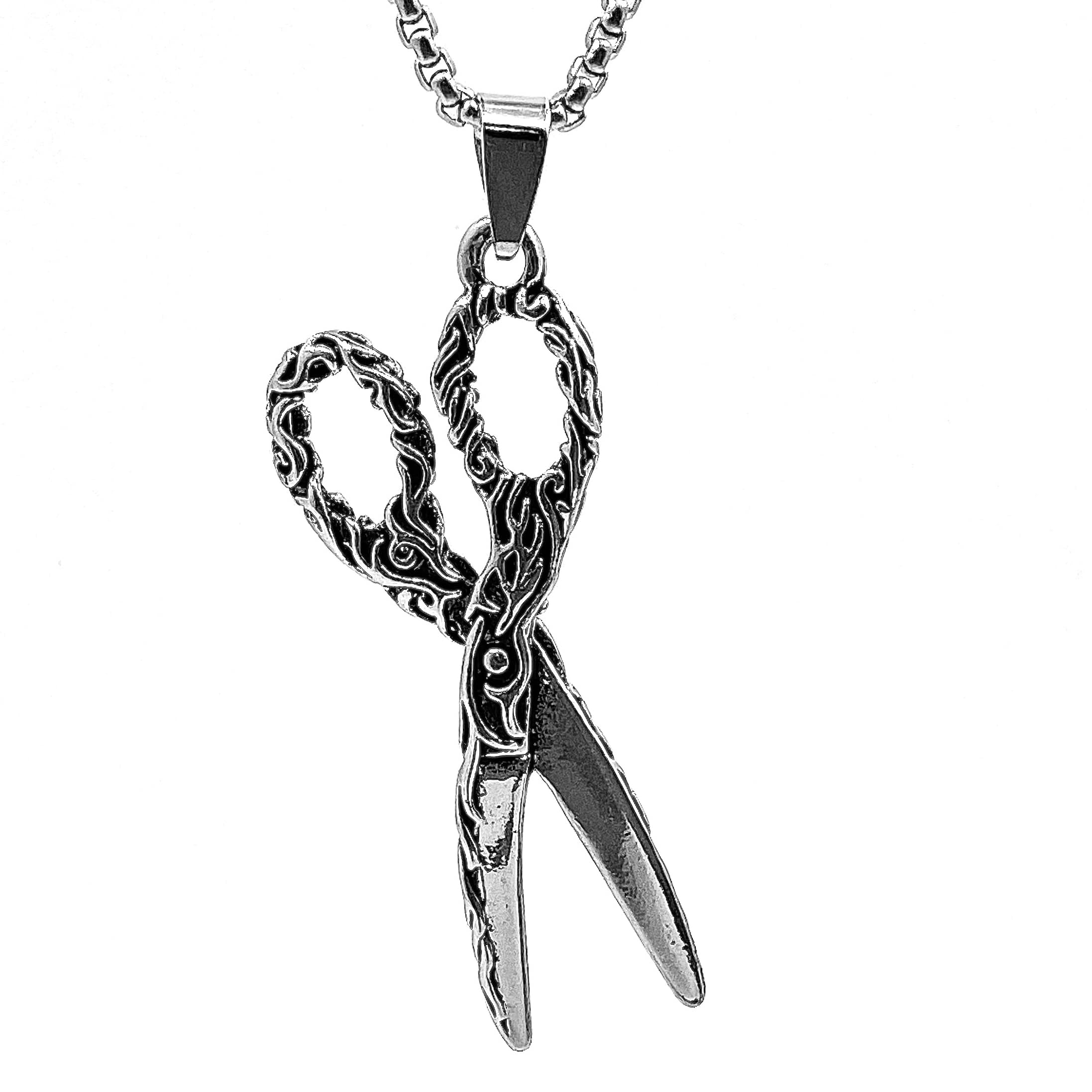 the men thing SCISSORS FLAME - Alloy Scissors Pendant with Pure Stainless Steel 24inch Round Box Chain, Milan trending Style for Men & Boy-picture-26