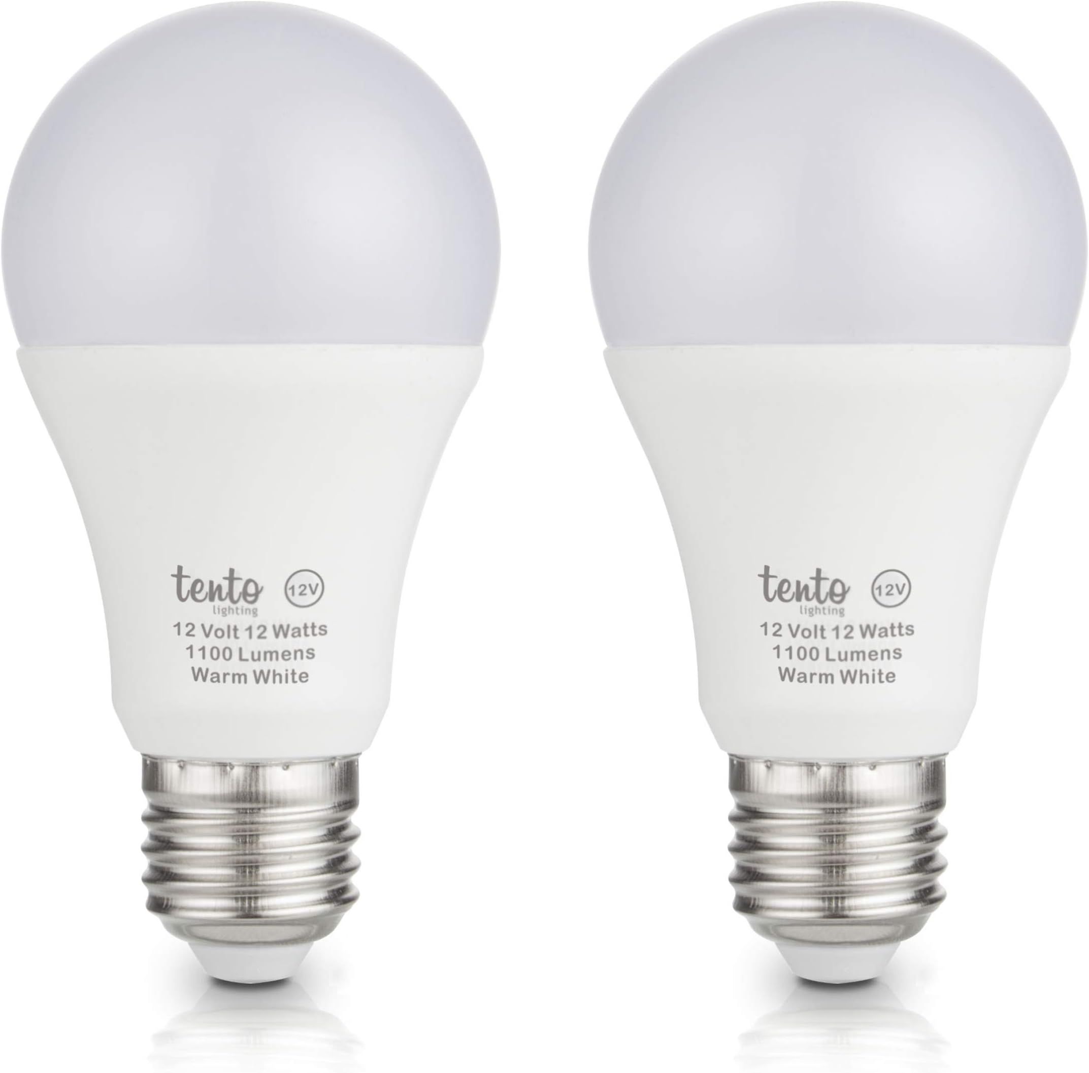 tentoLighting 12v LED Bulbs 12w Daylight White 6000k 1200lm Super Bright Low Voltage Light Bulb Replaces 75w Halogen Bulbs for Off Grid Living Solar Powered Lighting 12VAC 12VDC E26 RV Lightbulb