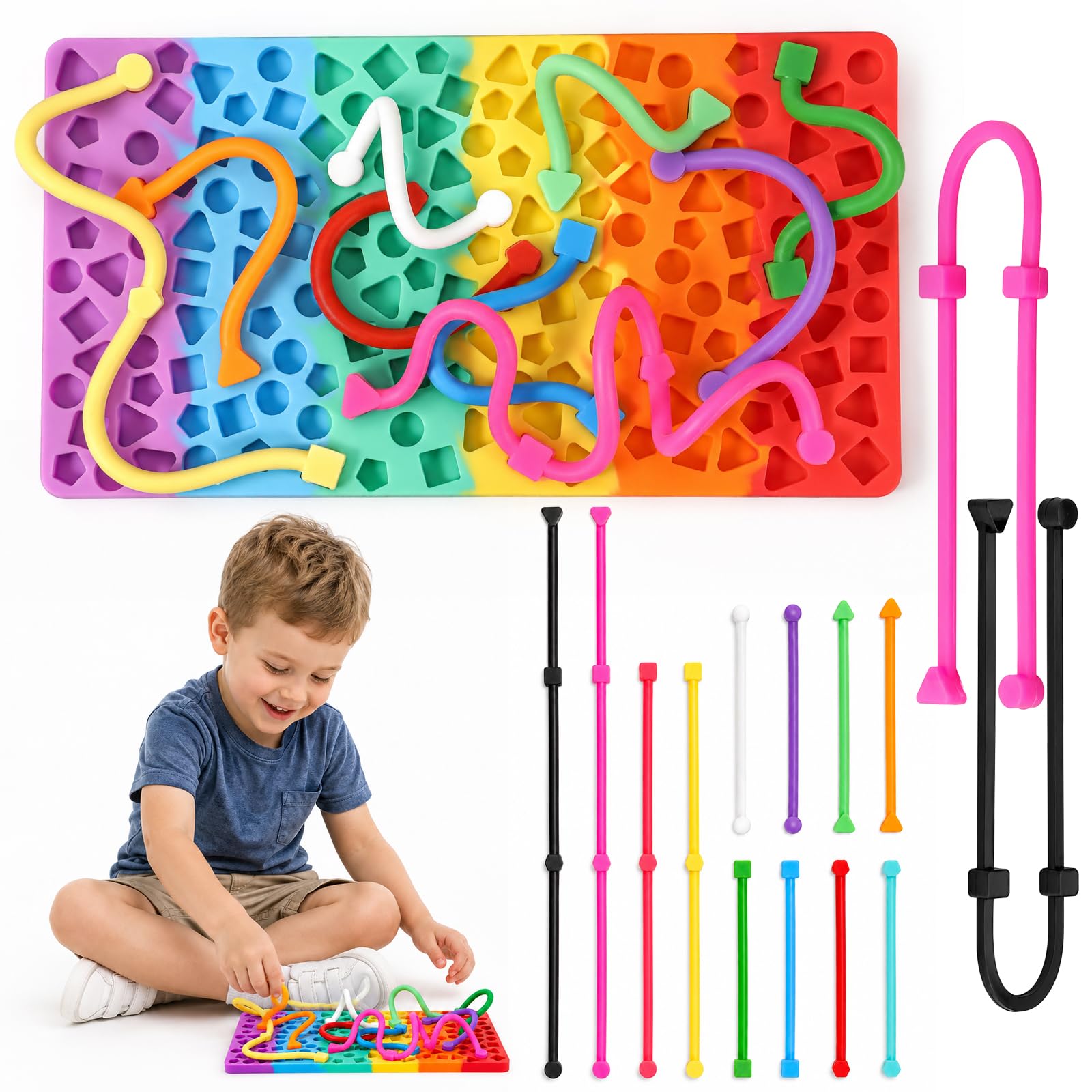 Yaskyly Sensory Activity Board Silicone Fidget Toys for Kids & Adults, Busy Board for Travel, Plane & Car, Calming Sensory Toys for Anxiety, ADHD, Autism, Fine Motor Skills Montessori Toy