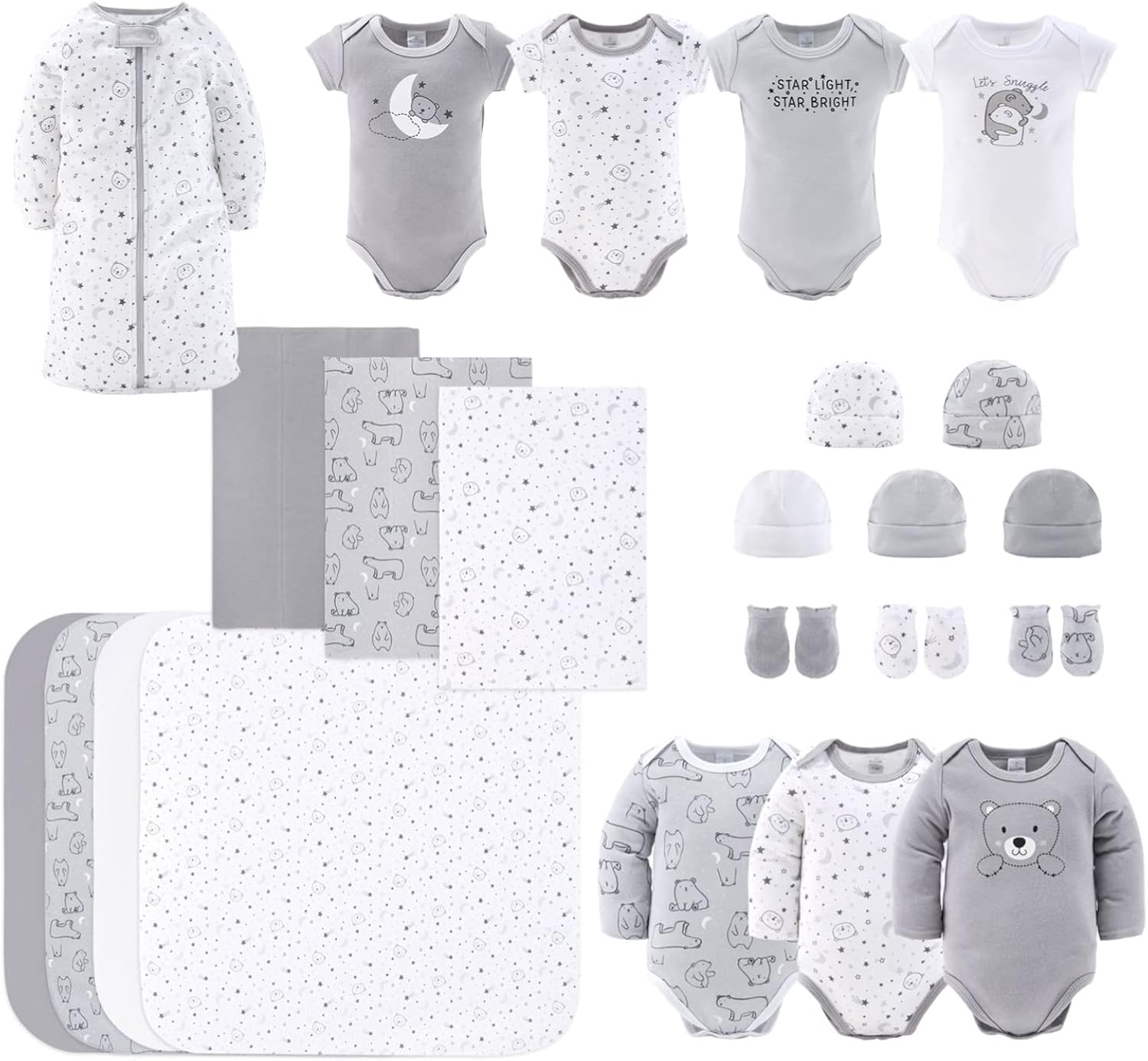 The Peanutshell Juego de ropa y accesorios para recién nacidos juego de regalo de 23 piezas se adapta a recién nacidos hasta 3 meses gris celestial