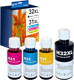 Compatible 31 32XL Ink Bottle Set 4 Pack 31/32 XL Ink Refill Replacement for Smart Tank 7301 7001 7602 5000 6001 5101 5102 5103 Plus 651 551 455 457 Remanufactured (Black 165ML, Color 100ml