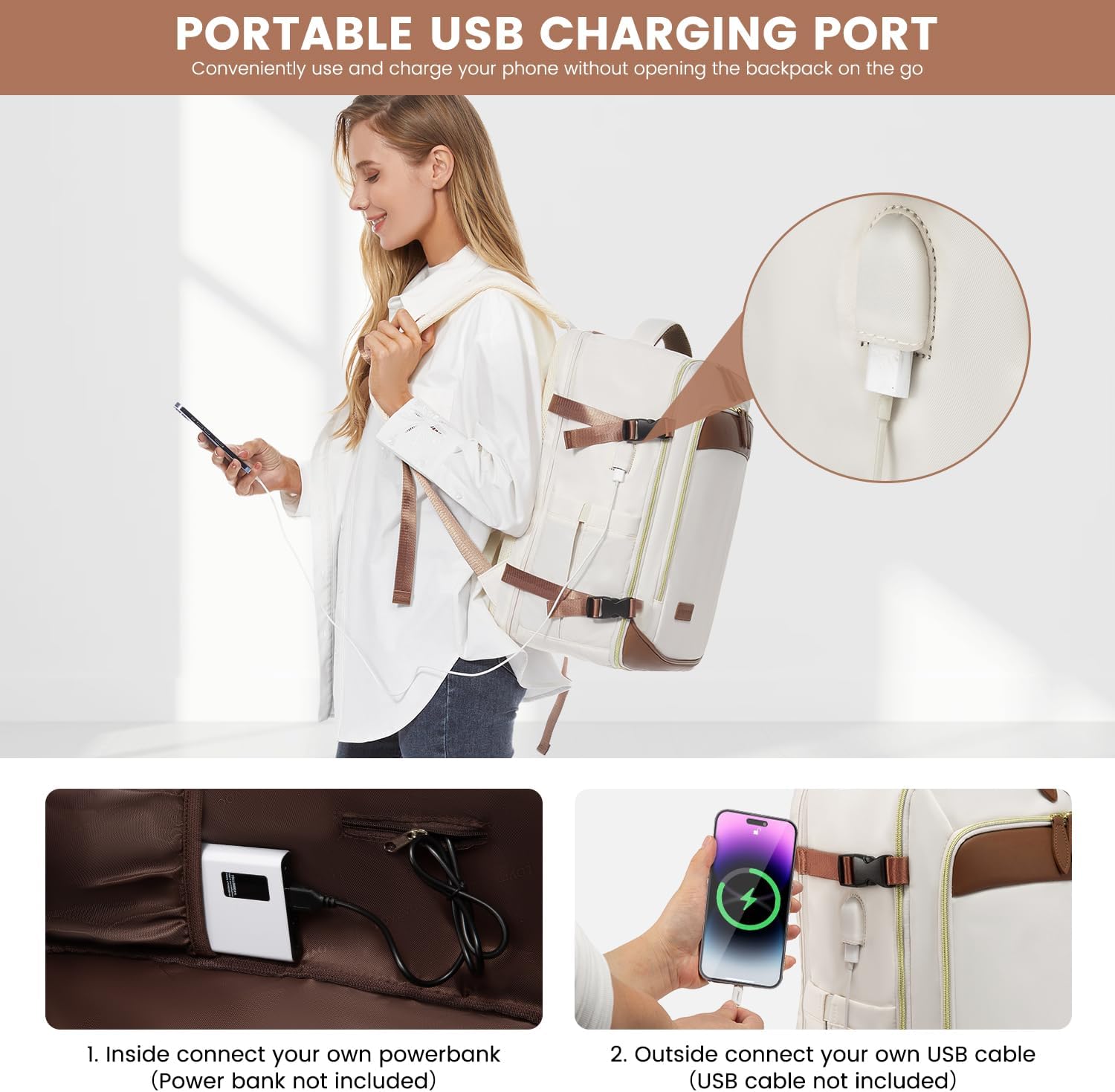 LOVEVOOK Travel Backpack for Women, 40L Carry On Backpack with 3 Packing Cubes,TSA Personal Item Travel Bag Airline Approved, Water Resistant Weekender Overnight Luggage Daypack, Fits 17 Inch Laptop - Image 7