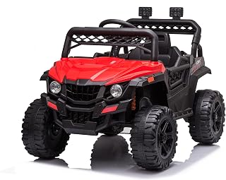 12V Kids Ride On Car Truck Electric Vehicle for Toddlers Battery Powered Car Toy with Remote Control, Spring Suspension, LED Lights, and Music, Red