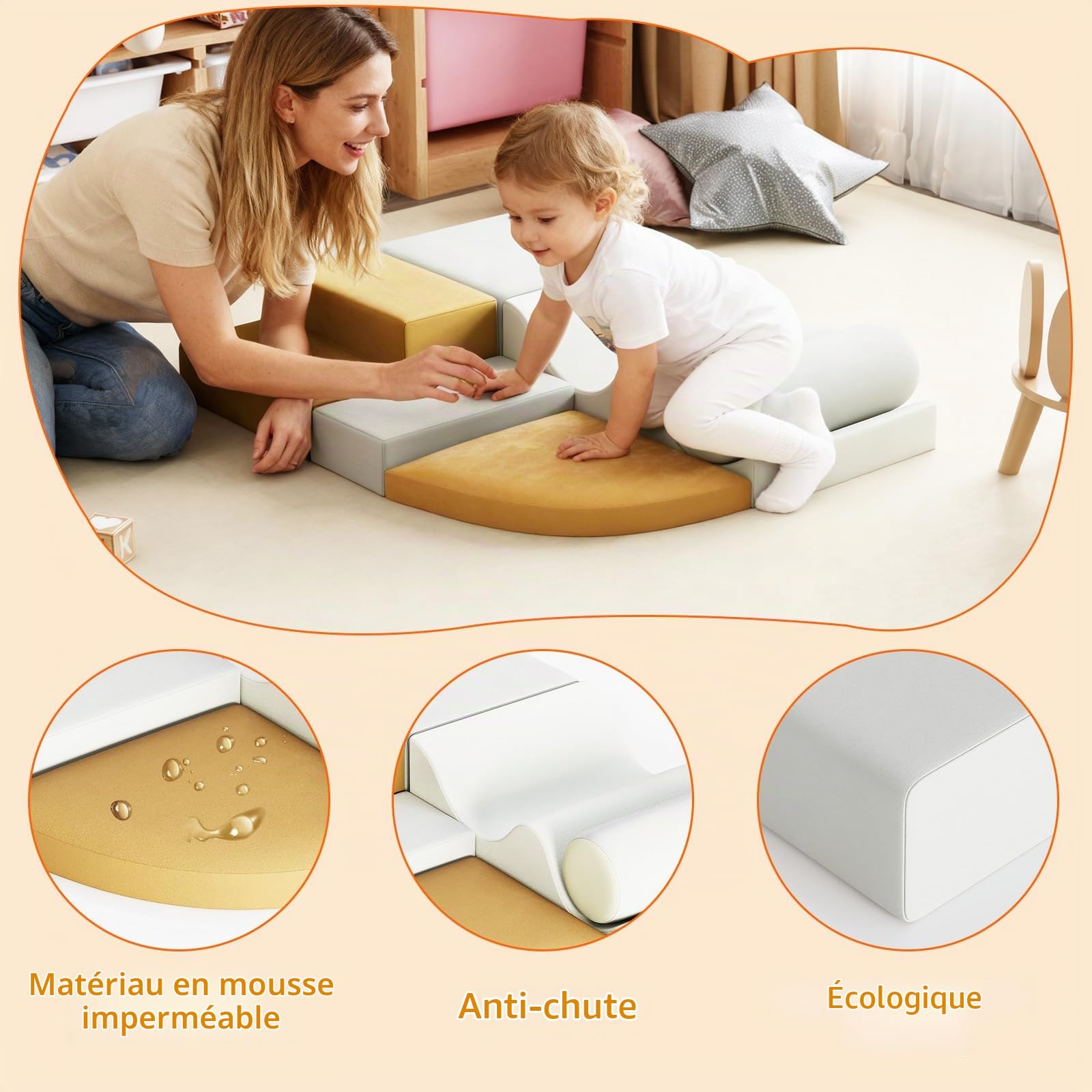 Parcours Motricité Bébé 6 Pièces, Module De Motricité En Mousse Souple, Blocs d'Escalade Lavables, Jeu d'Intérieur Pliable Pour Maison Et Crèche, Développement Motricité Globale, 100x80x20 cm