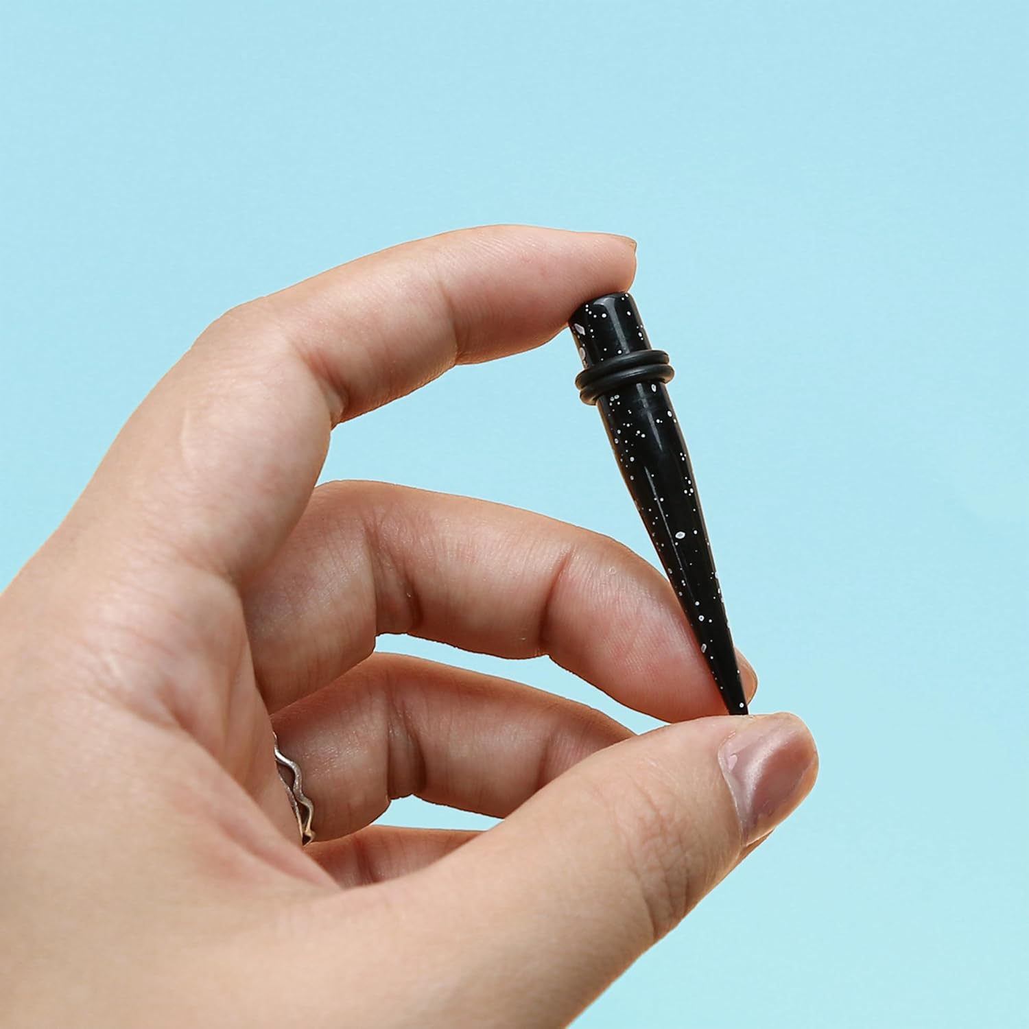 50pcs Ear Stretching Kit Gauges for Beginners: Gauging Lobe Starter Tapers, Heart Tunnel Earrings, Lightweight Acrylic Plugs, 14G-12mm Piercing Expanders for Women and Men (Black & White Splatter) - Image 7