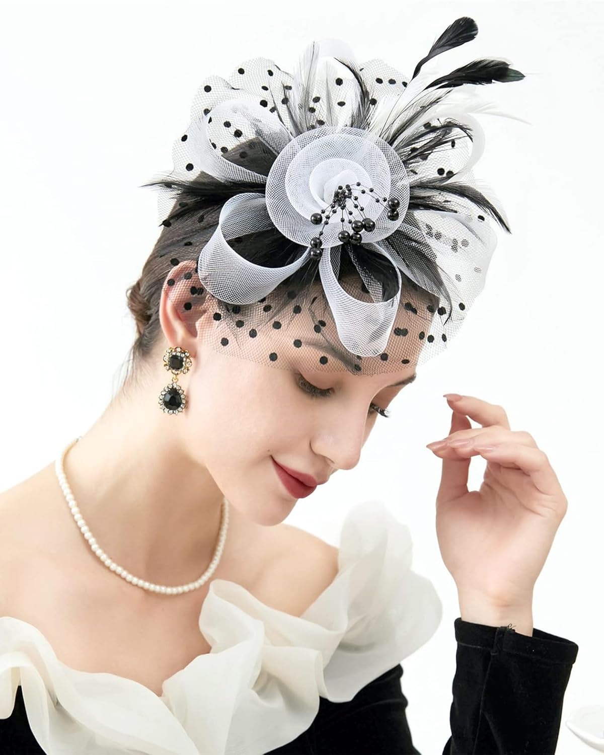 Fascinator Tea Party Hat Women 20s 50s Wedding Cocktail Flower Mesh Feathers Hair Clip for Carnival Halloween - Image 2
