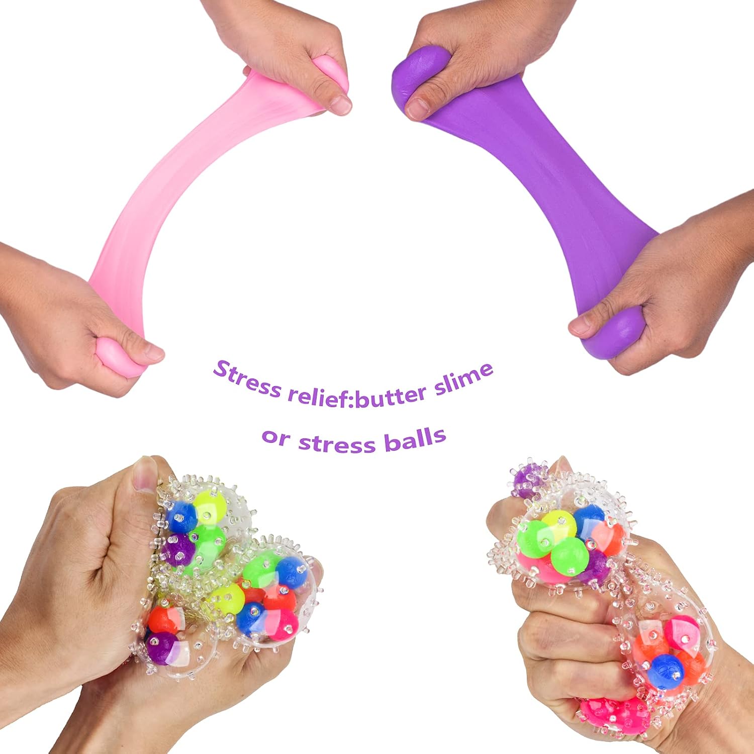 Upgraded DIY Butter Slime Kit - 15 Pack Slime Butter Kit & 4 Pack Stress Relief Balls, with Unicorn, Fruits Slime Charms, Super Soft and Non-Sticky, Favors Stress Relief Toy for Girls Boys