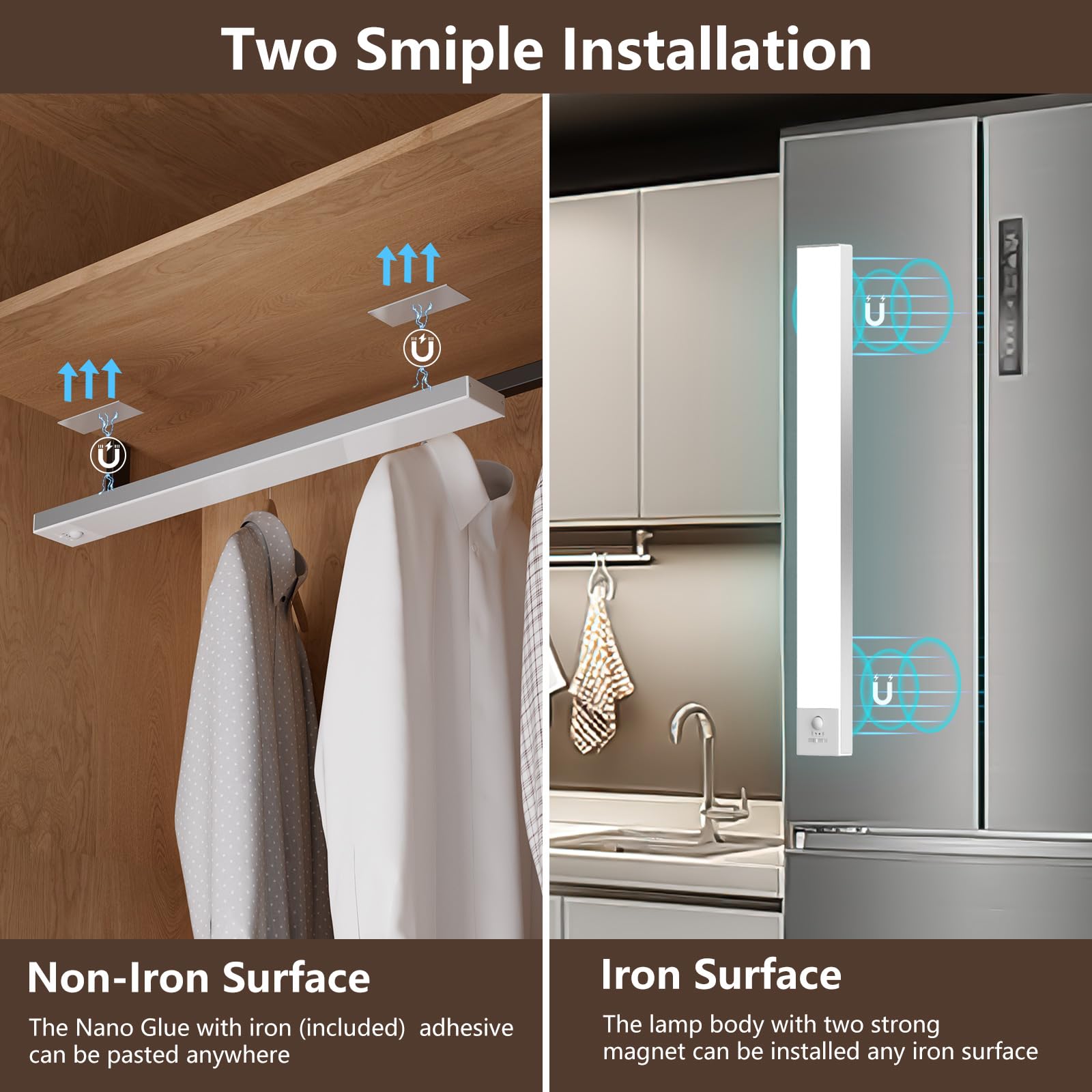 Ylatoial Luce Armadio LED con Sensore di Movimento, 4 Modalità Luce Sottopensile Cucina, USB Lampada LED Ricaricabile, Senza Fili Luci Notturna per Armadio Cucina Scale Corridoio Garage