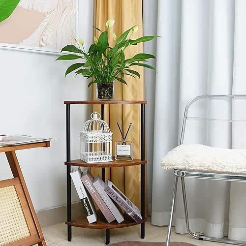 3 Tier Corner Shelf Stand, 28 Inch Rustic Industrial Corner