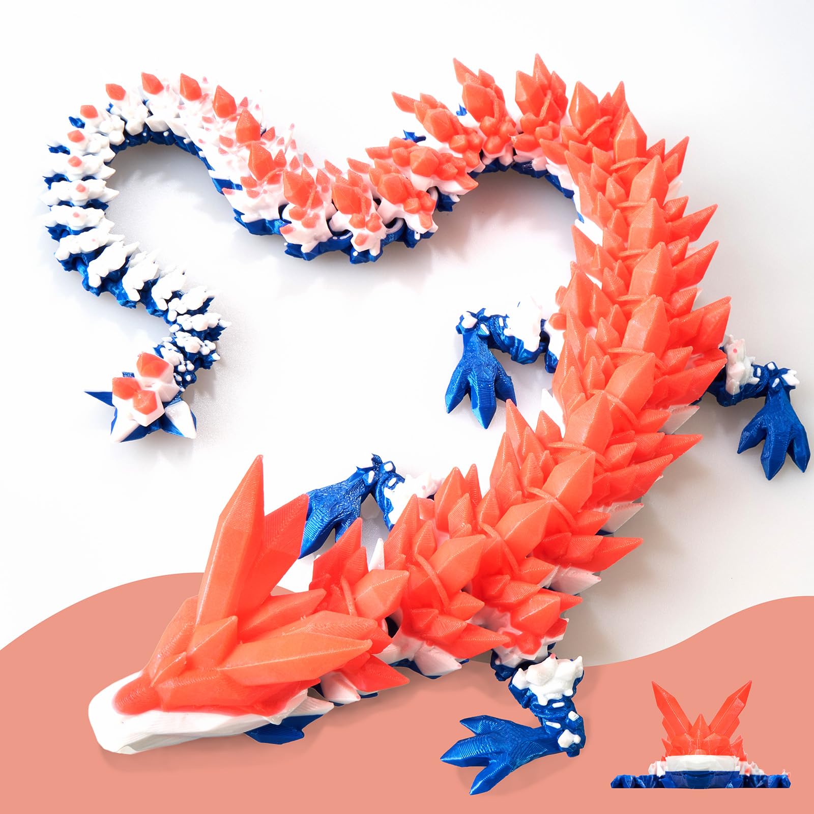 Dak Haan 30 inch Large 3D Printed Dragon Red White Blue