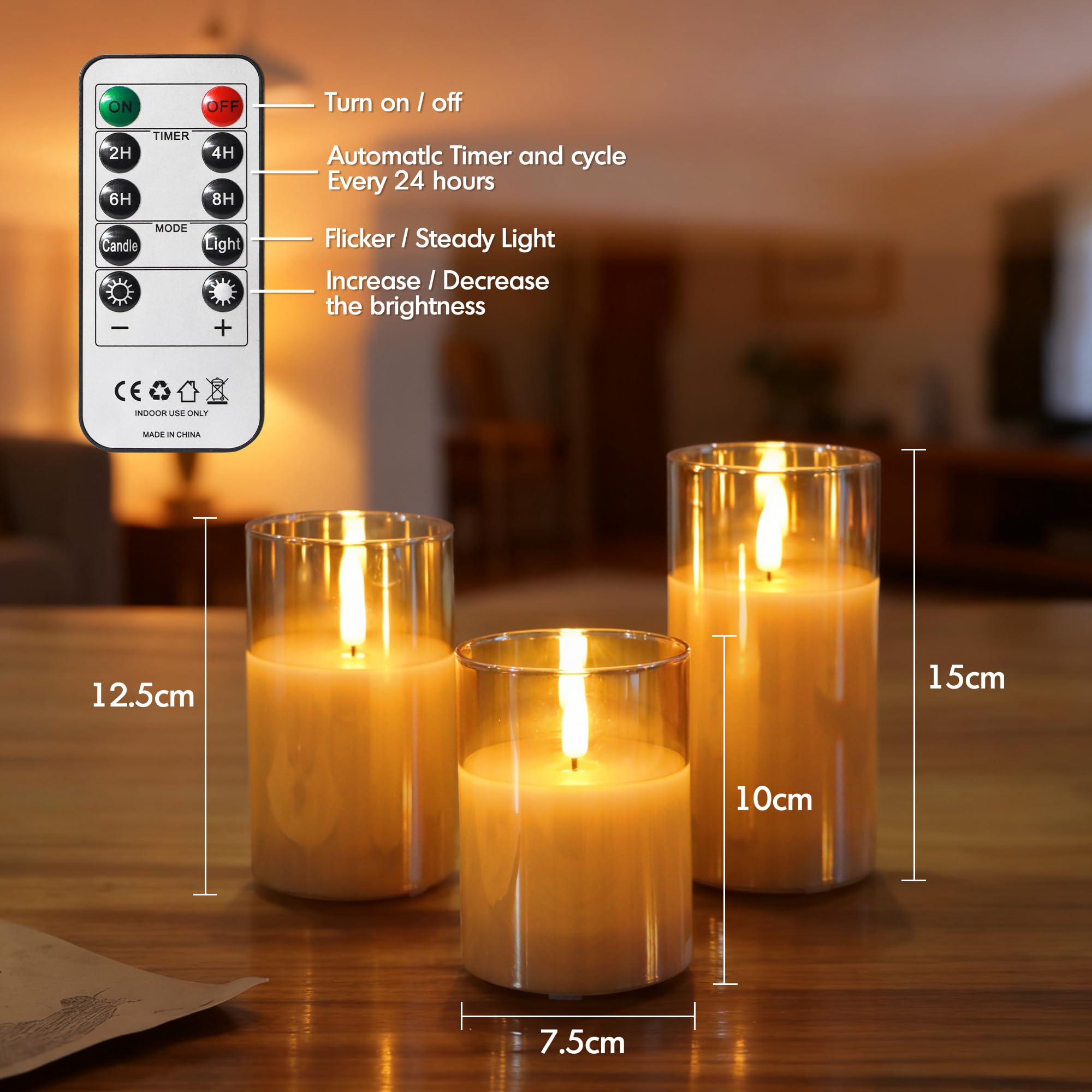 Candele Rosse Senza Fiamma tremolanti, Candele LED H5/ 6 / 7Set di 3 con Telecomando e Timer | Incredibile Regalo per Decorazioni per la casa a Fiamma Mobile realistica