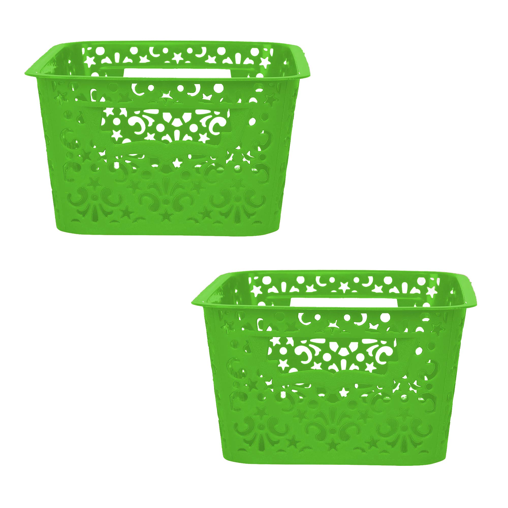 Cutting EDGE Unbreakable Plastic Turkish Baskets Without Lid for Fruit Vegetable Bathroom Stationary Toys Home Rectangular Basket (Set of 2, Green, Small, Dimension:- 23.5X17X10.1 cm)