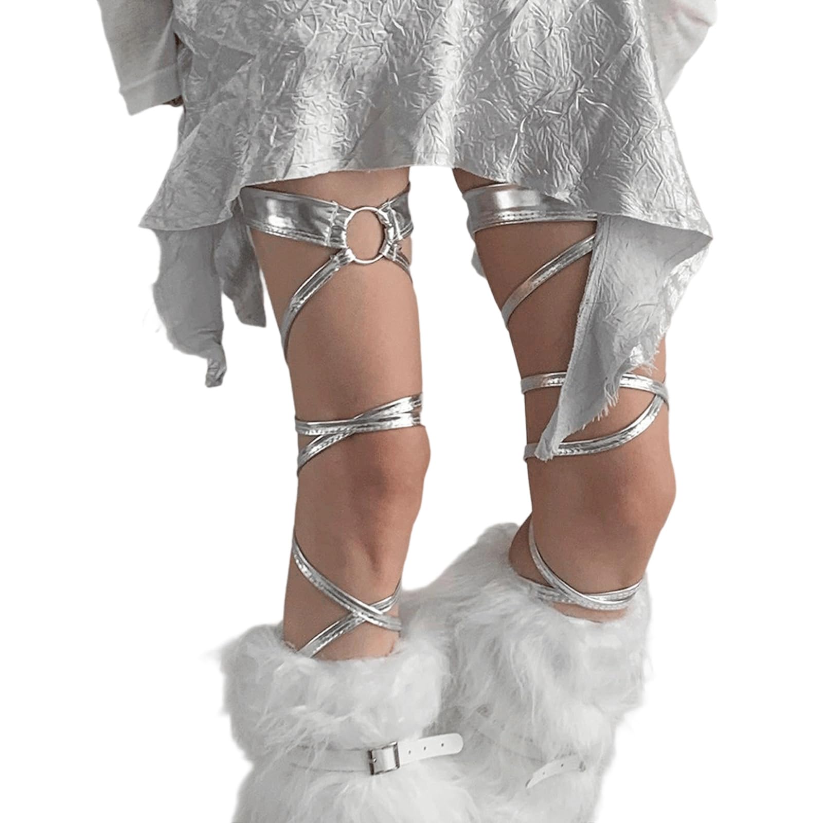Tsophreniq Thigh Band Strappy Tights for Club Parties Nightwears or Festival Event Thigh Band with O Rings Crosses