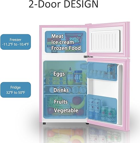 Miniatura 10 de Mini refrigerador con congelador, 3.2 pies cúbicos, mini refrigerador compacto de 2 puertas con congelador separado para dormitorio, oficina,