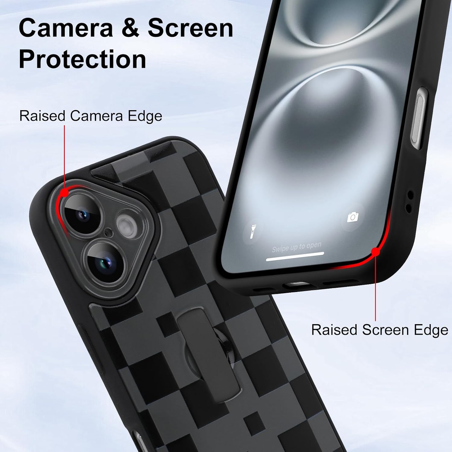 for iPhone 16 Case with Finger Strap Kickstand, Black image 2