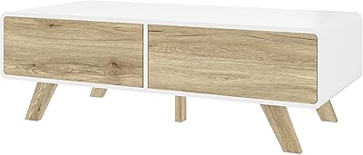 Bestar Alhena 48W Coffee Table in uv White & Sandy Brown Oak