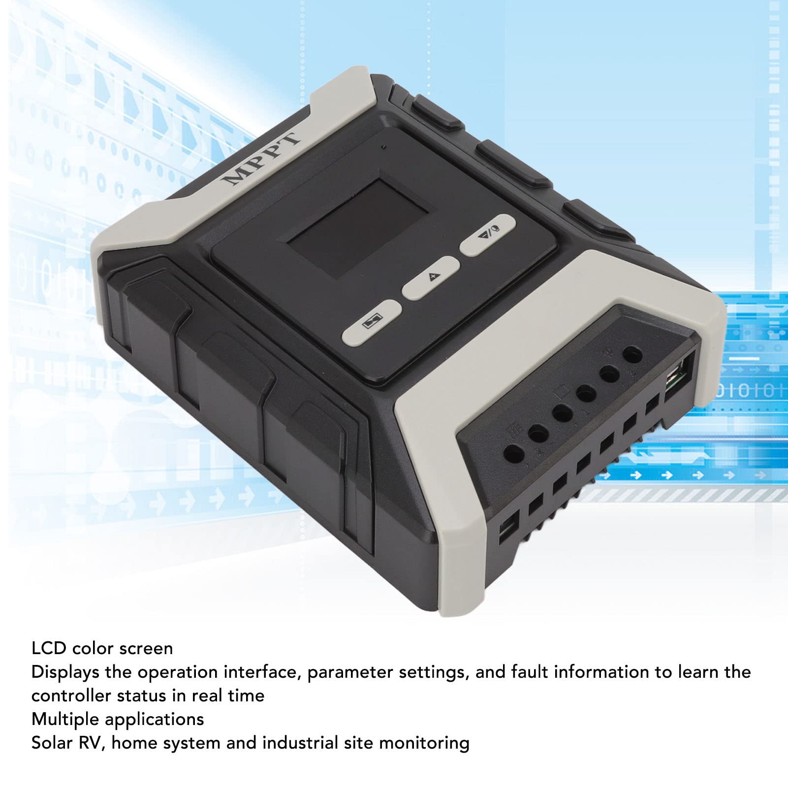 Hyuduo Kontroler Słoneczny, Regulator ładowania Słonecznego ABS MPPT 30A 12 V do 80 V Automatyczne Przełączanie dla Systemu Fotowoltaicznego, Obsługuje 3 Typy Akumulatorów, Szerokie Zastosowanie w