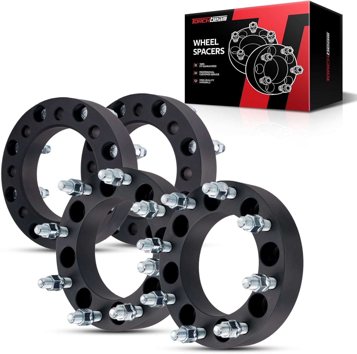 Torchbeam 8x6.5 to 8x180 Wheel Adapters 1.5 inch, Lug Wheel Adapters (Changes Bolt Pattern) with M14X1.5 Thread Pitch,130mm Hub Bore,4pcs Adapters for Silverado 2500 HD, K2500, Express 2500