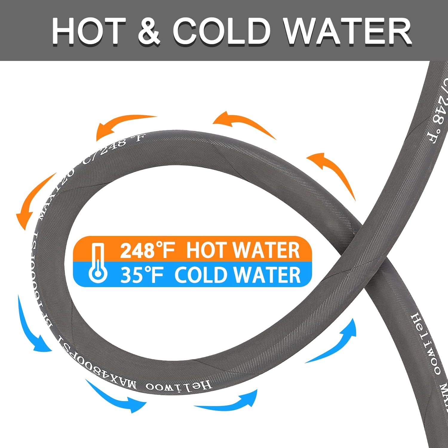 3/8'' Pressure Washer Hose 100 FT, Hot and Cold Water Power Washer Hose Max 248°F, Commercial Industrial Grade Steel Wire Braided Kink Proof Extension Hose with 3/8 Quick Connect -4800 PSI