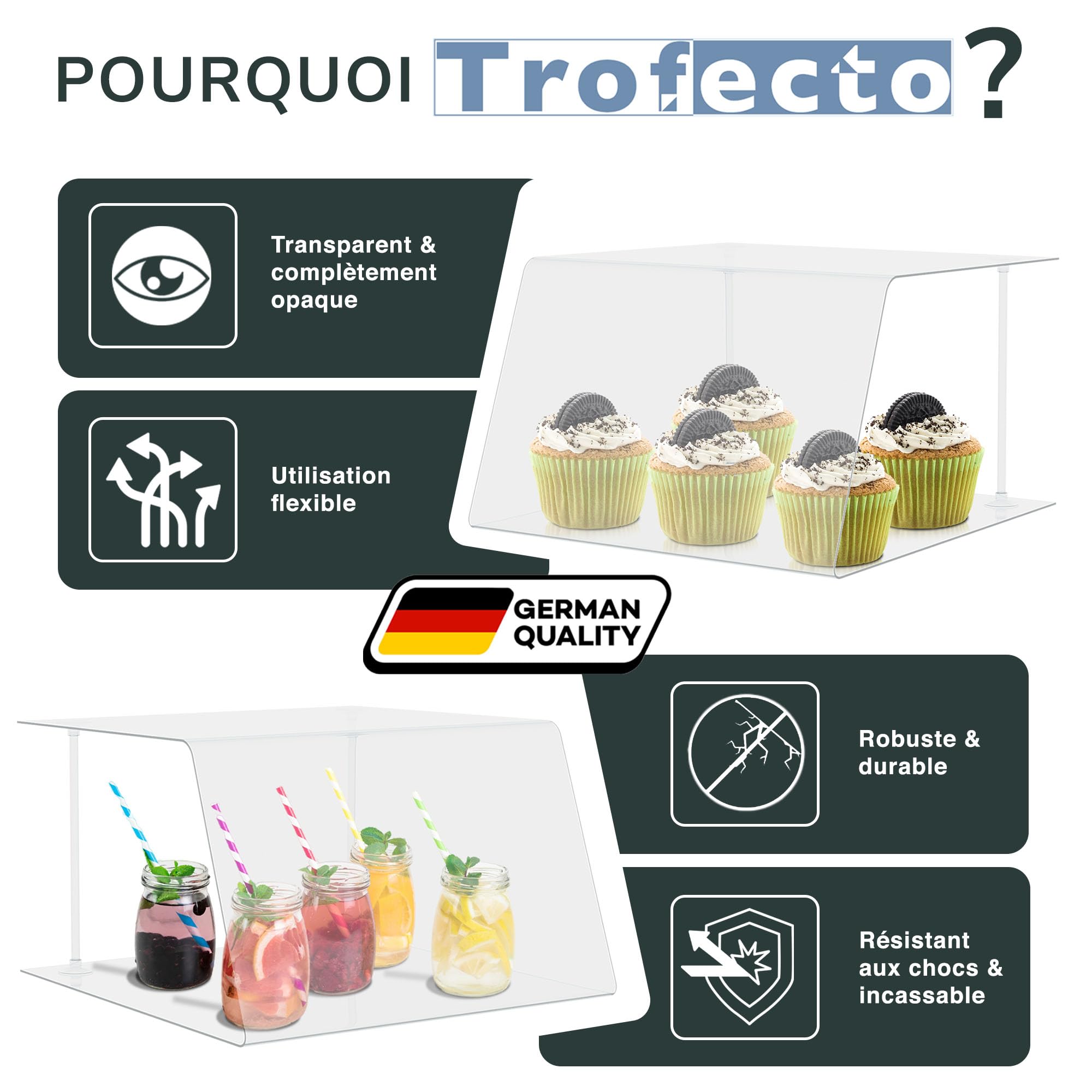 A+H Vitrine de Protection Alimentaire Type1 - Comptoir à Pâtisseries Gastronomique en PETG - Longueur 60 cm Épaisseur 4 mm