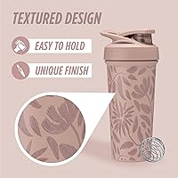 Vista 2 de BlenderBottle Sport Flip Shaker Cup Botella de agua aislada de acero inoxidable con batidor de alambre, 25 onzas, flores marrones
