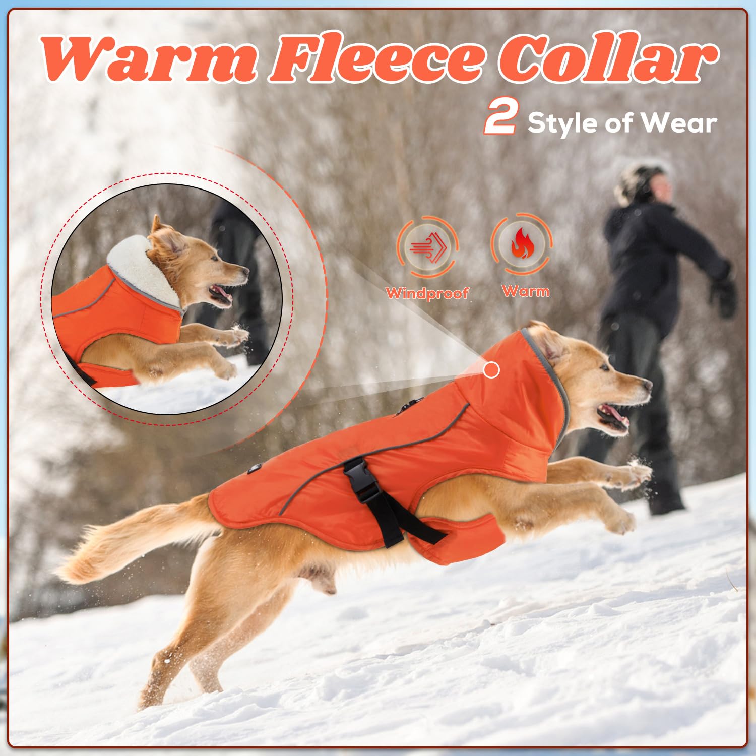 EMUST Abrigo de invierno para perro, chaqueta gruesa resistente al viento para perro, chaleco de invierno para perros pequeños/medianos/grandes, naranja, XXL