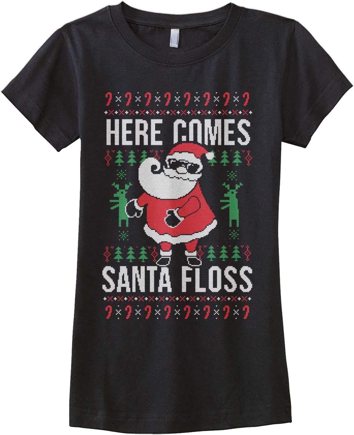 Threadrock Here Comes Santa Floss Ugly Christmas Sweater Girls' Fitted T-Shirt