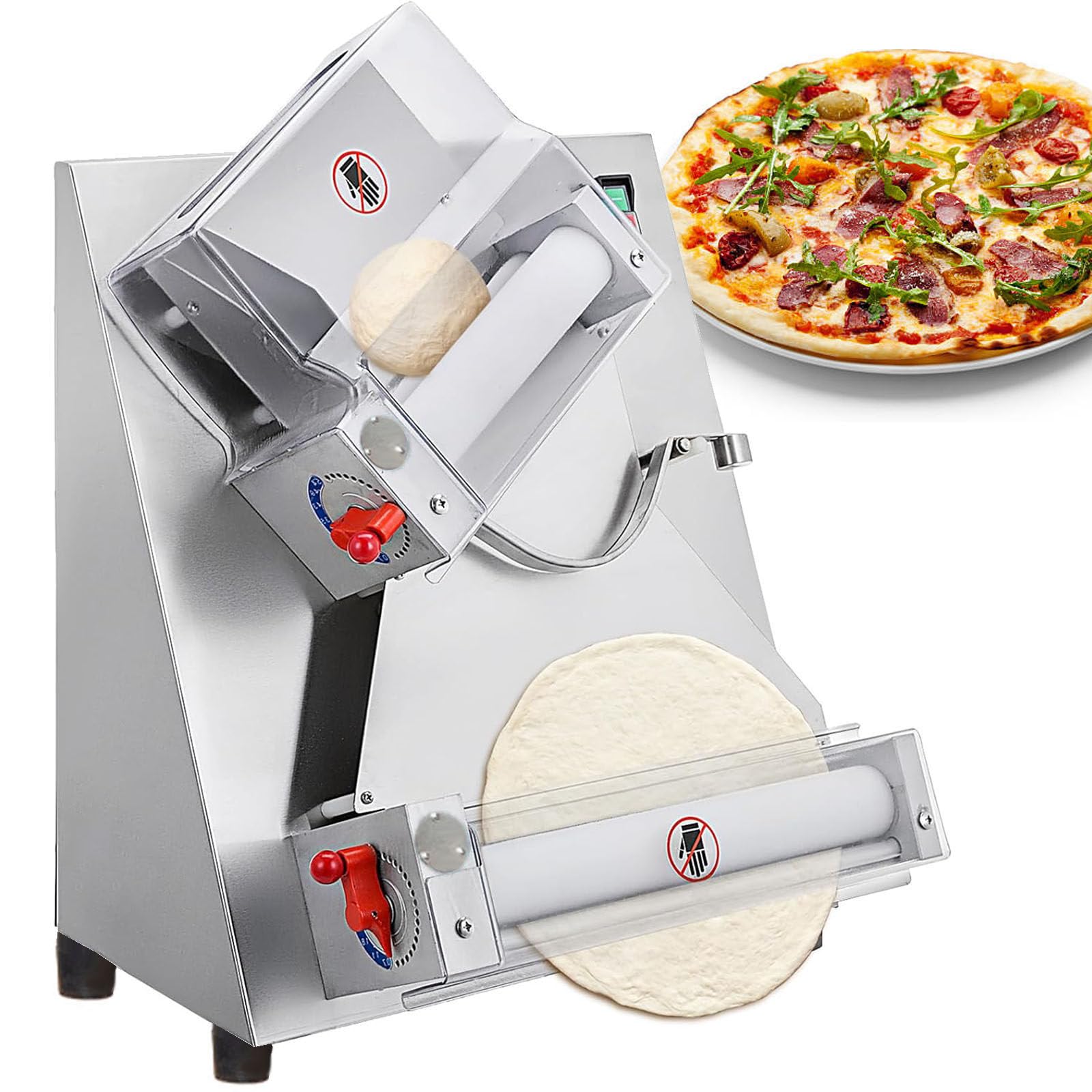 WałKownica do Ciasta na Pizzę, Automatyczna Prasa do Pizzy 4-12 Cali, Elektryczna WałKownica do Ciasta 370 W, 260 na Godzinę, Stal Nierdzewna, Regulowana Grubość Ciasta