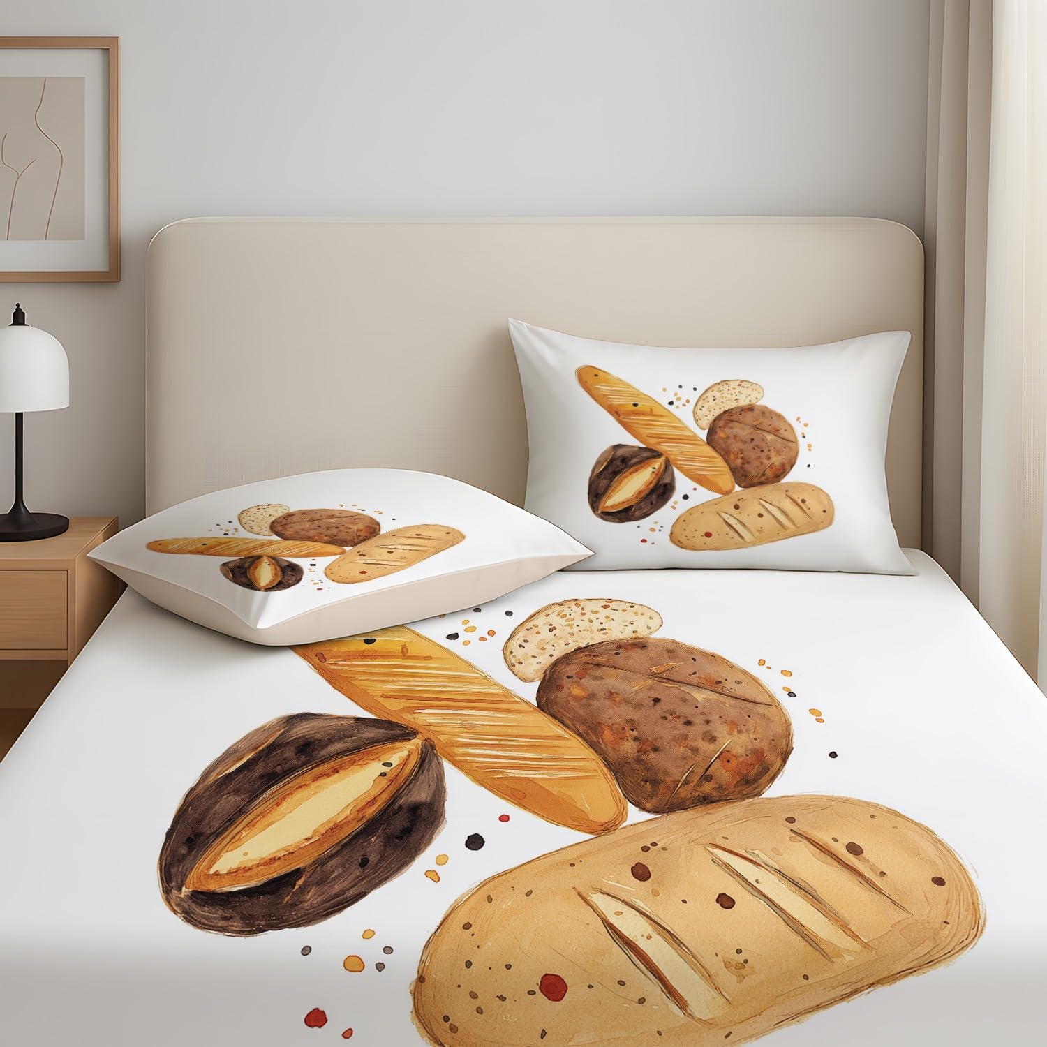 Französisches Baguette-Brot, Gebackenes Brot Spannbettlaken 160 x 200 cm - Bettlaken Pflegeleicht, Harmonische Malerei, Realistisch, Bettwäsche-Set, 3-teiliges Gemütliches Gästezimmer